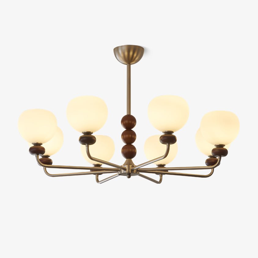 Vilorira Traditional Classic Orb Walnut Wood Glass Chandelier