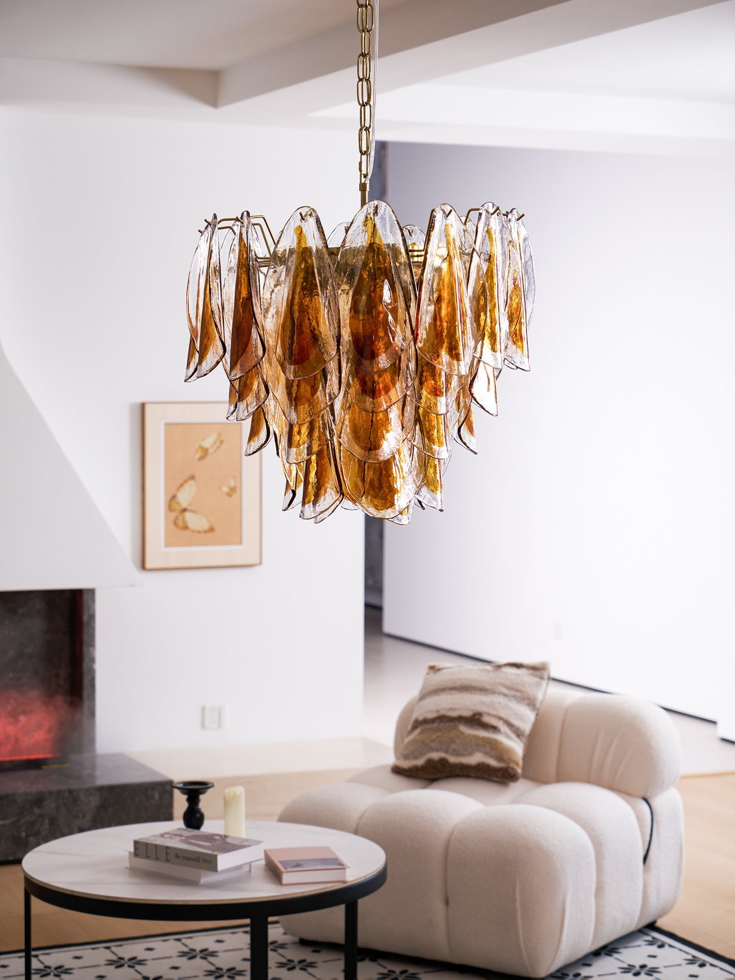Lioraora Chandelier Amber Leaf Glass Layered Organic Warmth