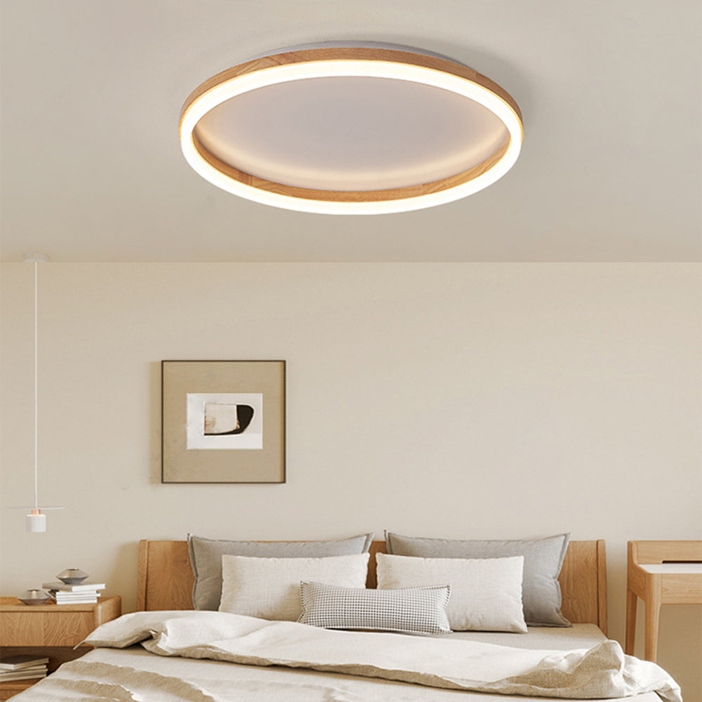 Muto Round Modern Flush Mount Ceiling Light Wood Bedroom