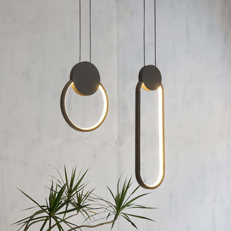Arisha Modern Minimalist LED Hanging Pendant Lights Black White Bedroom