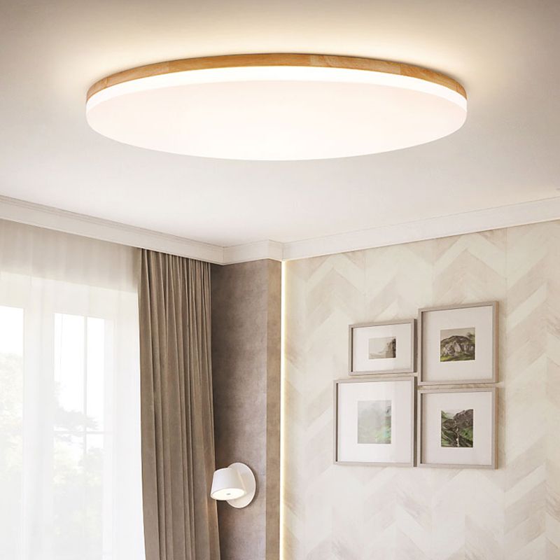Muto Minimalist Wood Round Flush Mount Ceiling Light Bedroom