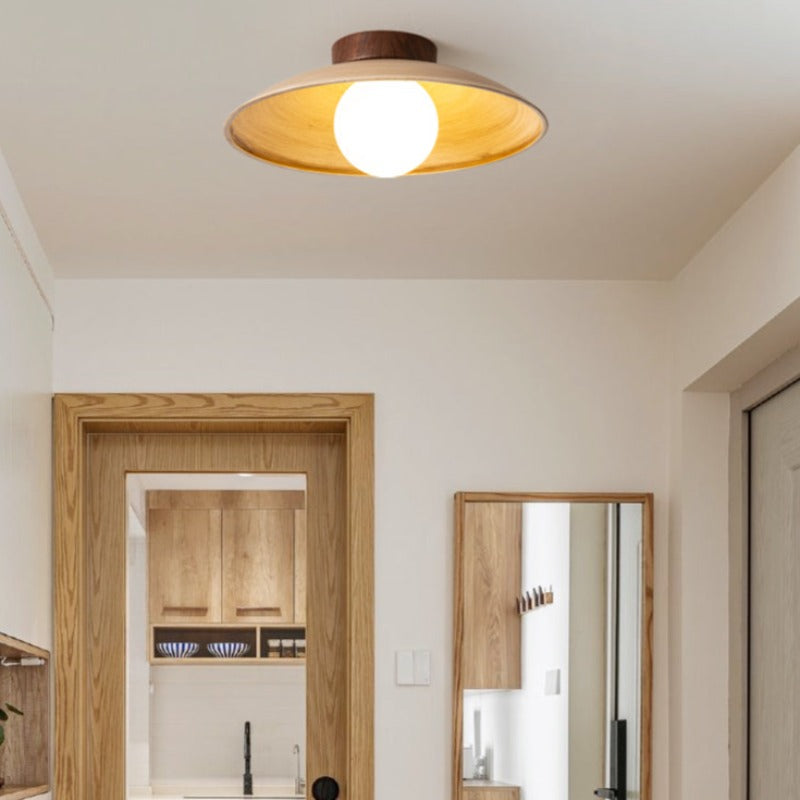 Muto Vintage Flush Mount Ceiling Light Wood Glass Bar Hotels