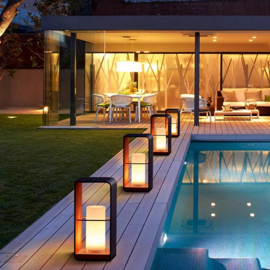 Ray Minimalist Metal Cuboid Candle Outdoor Floor Light