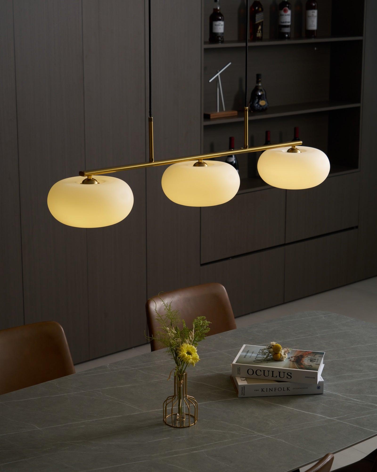 Lustra Pendant Lamp 3-Light Globe Shaped Linear - Neutral Decor