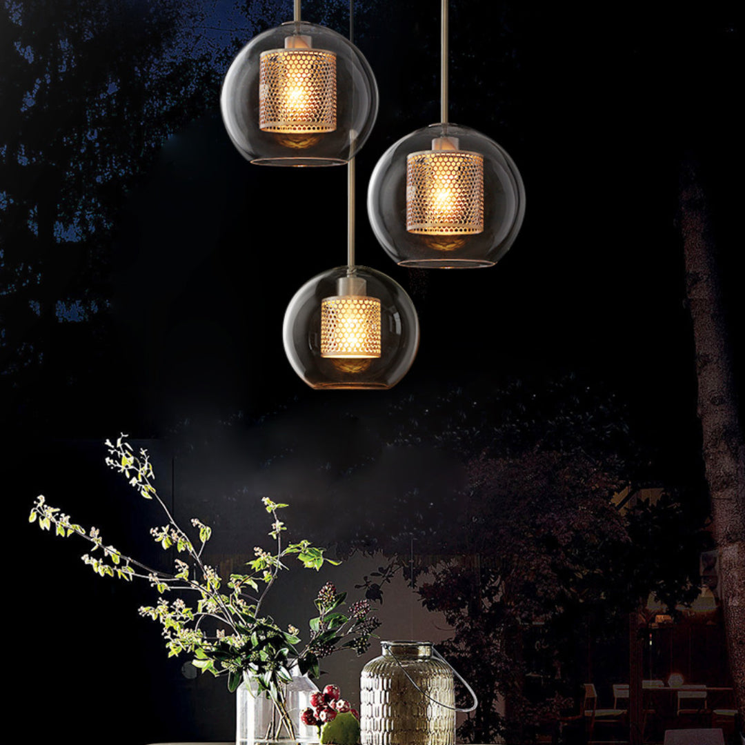 Arisha Golden Pendant Light, /Glass, Globe/Cylindric