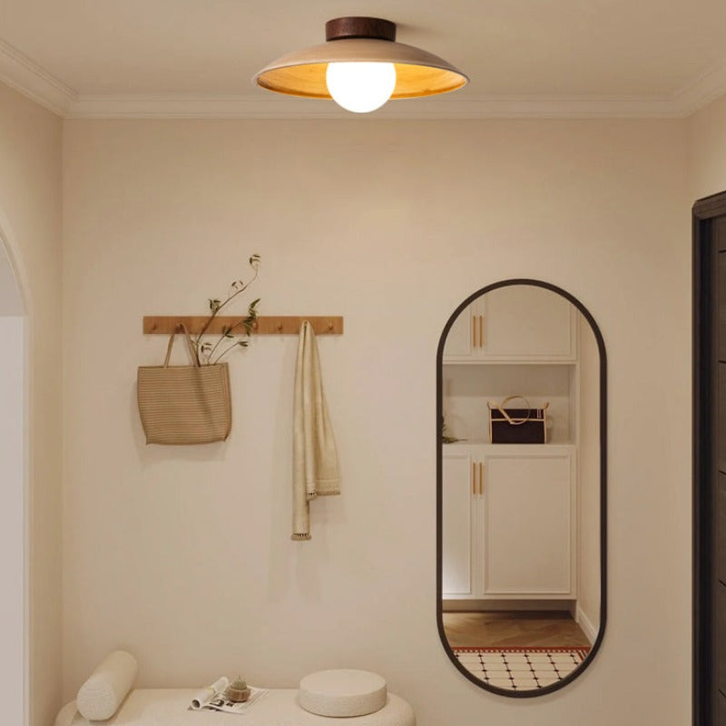Muto Vintage Flush Mount Ceiling Light Wood Glass Bar Hotels