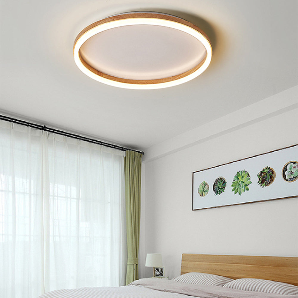 Muto Round Modern Flush Mount Ceiling Light Wood Bedroom