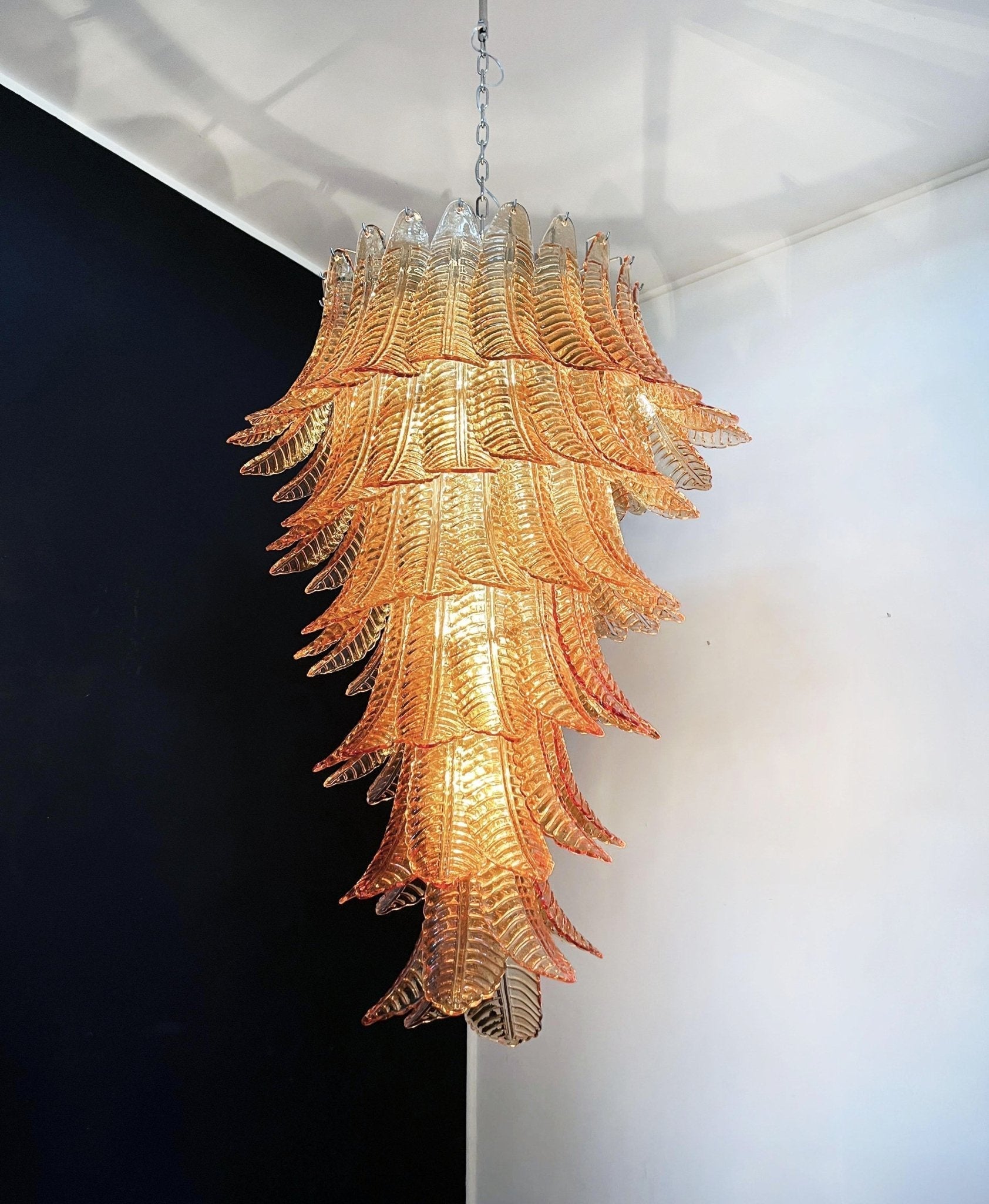 Celielle Chandelier Amber Glass Leaf Layered Statement Artistic