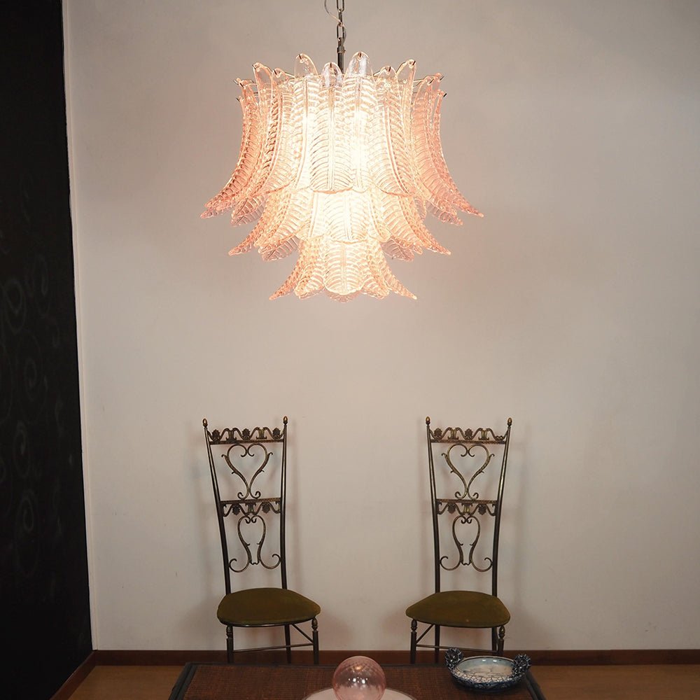 Celiaria Chandelier Pink Leaf Glass Layered Graceful Luxury