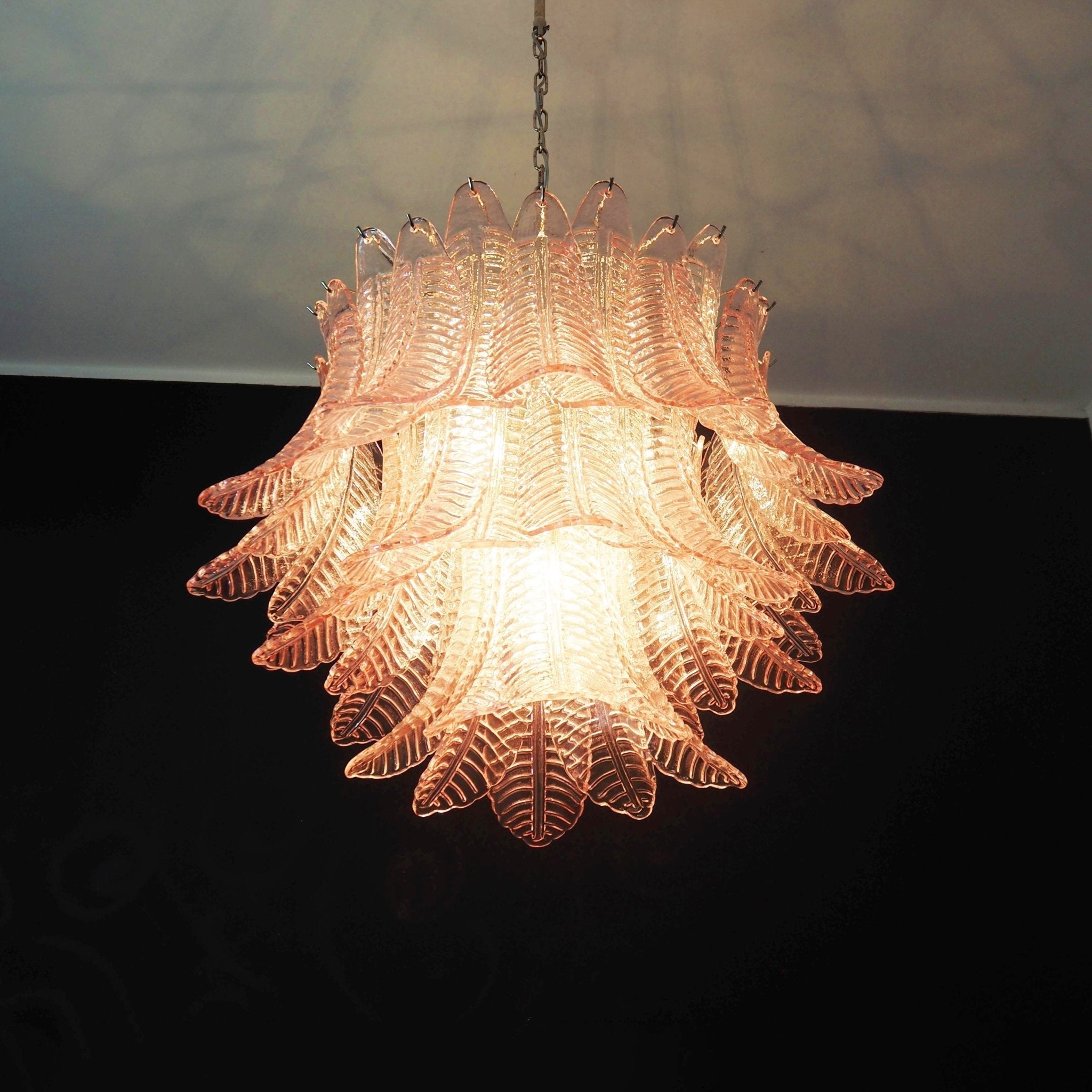 Celiaria Chandelier Pink Leaf Glass Layered Graceful Luxury
