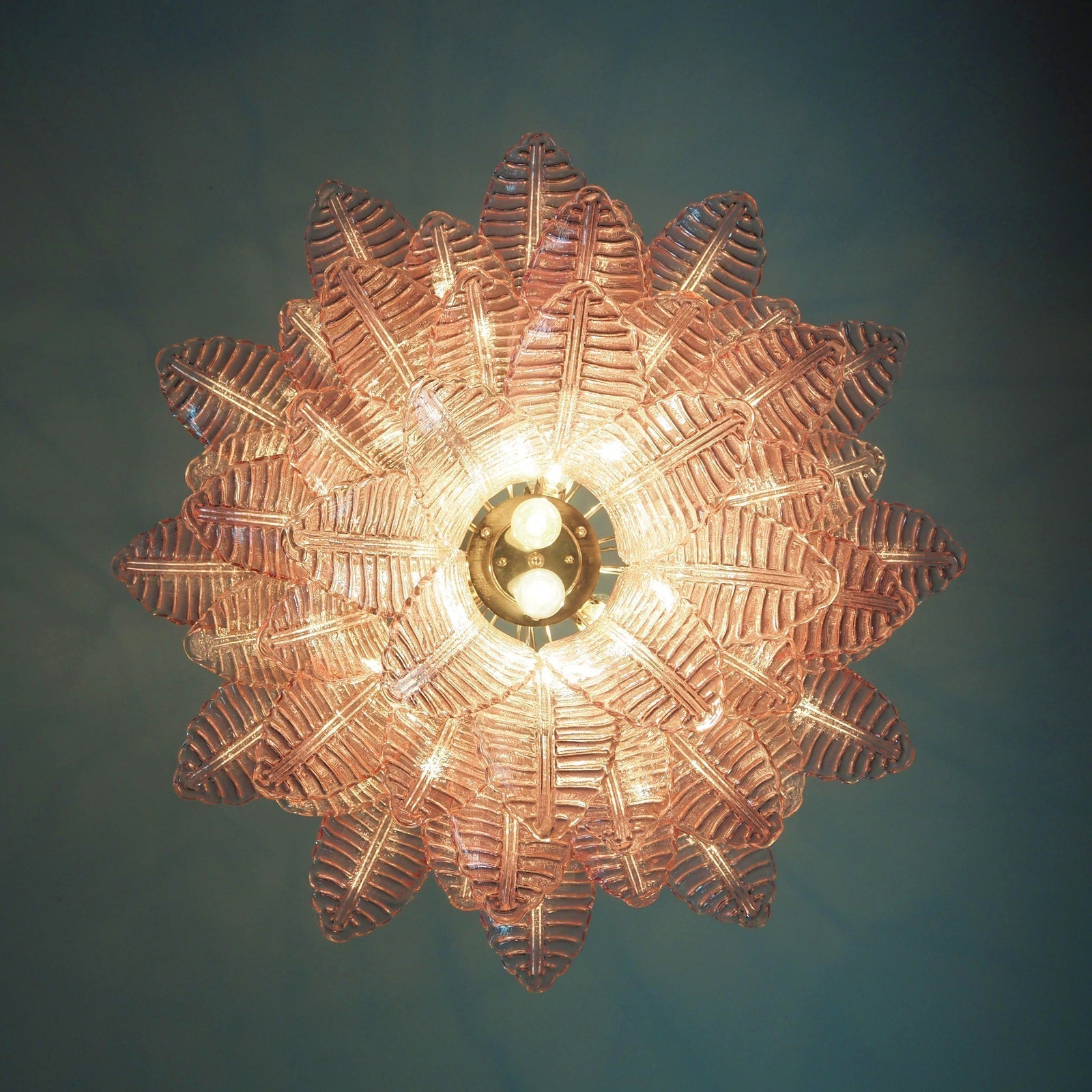 Celiaria Chandelier Pink Leaf Glass Layered Graceful Luxury