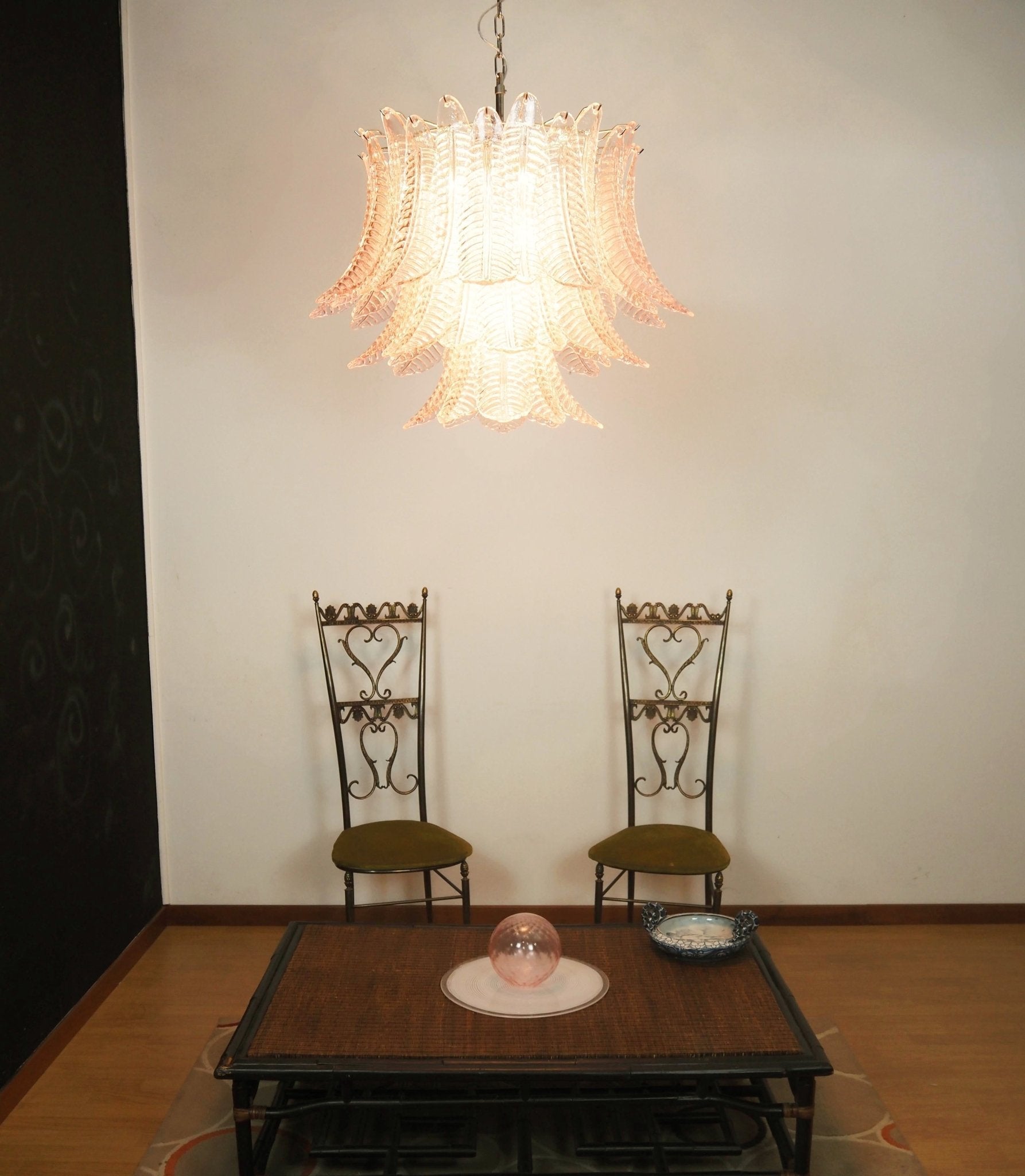 Celiaria Chandelier Pink Leaf Glass Layered Graceful Luxury