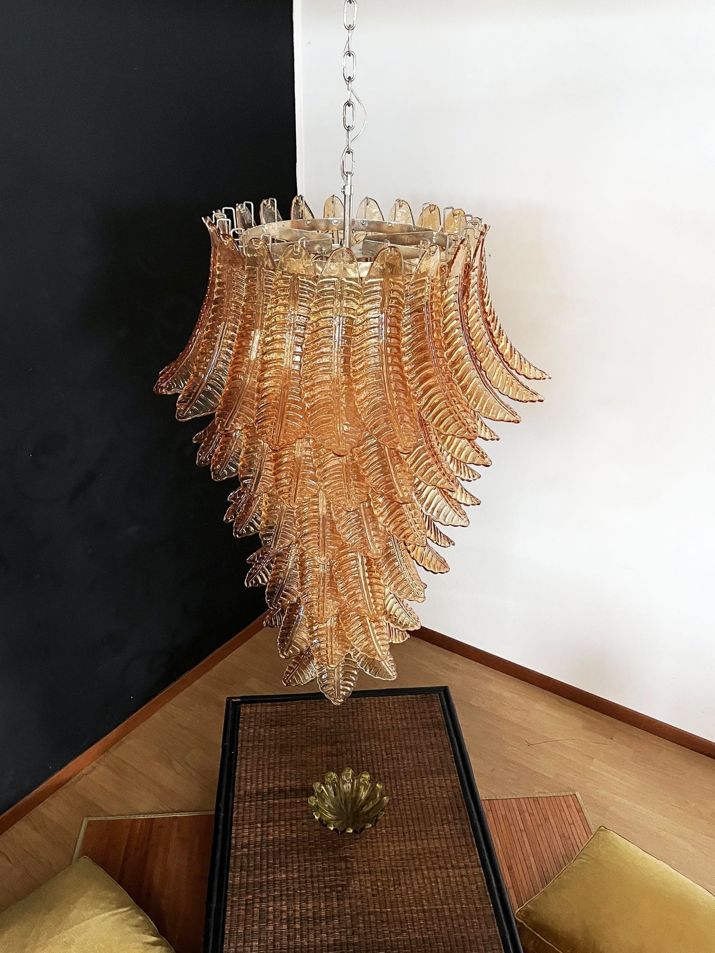 Celielle Chandelier Amber Glass Leaf Layered Statement Artistic