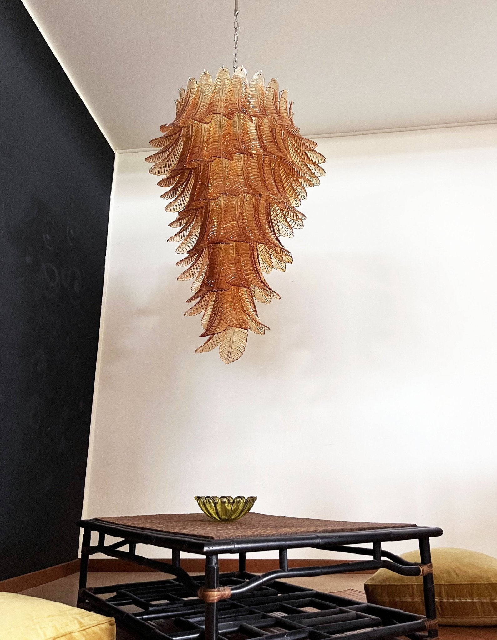 Celielle Chandelier Amber Glass Leaf Layered Statement Artistic