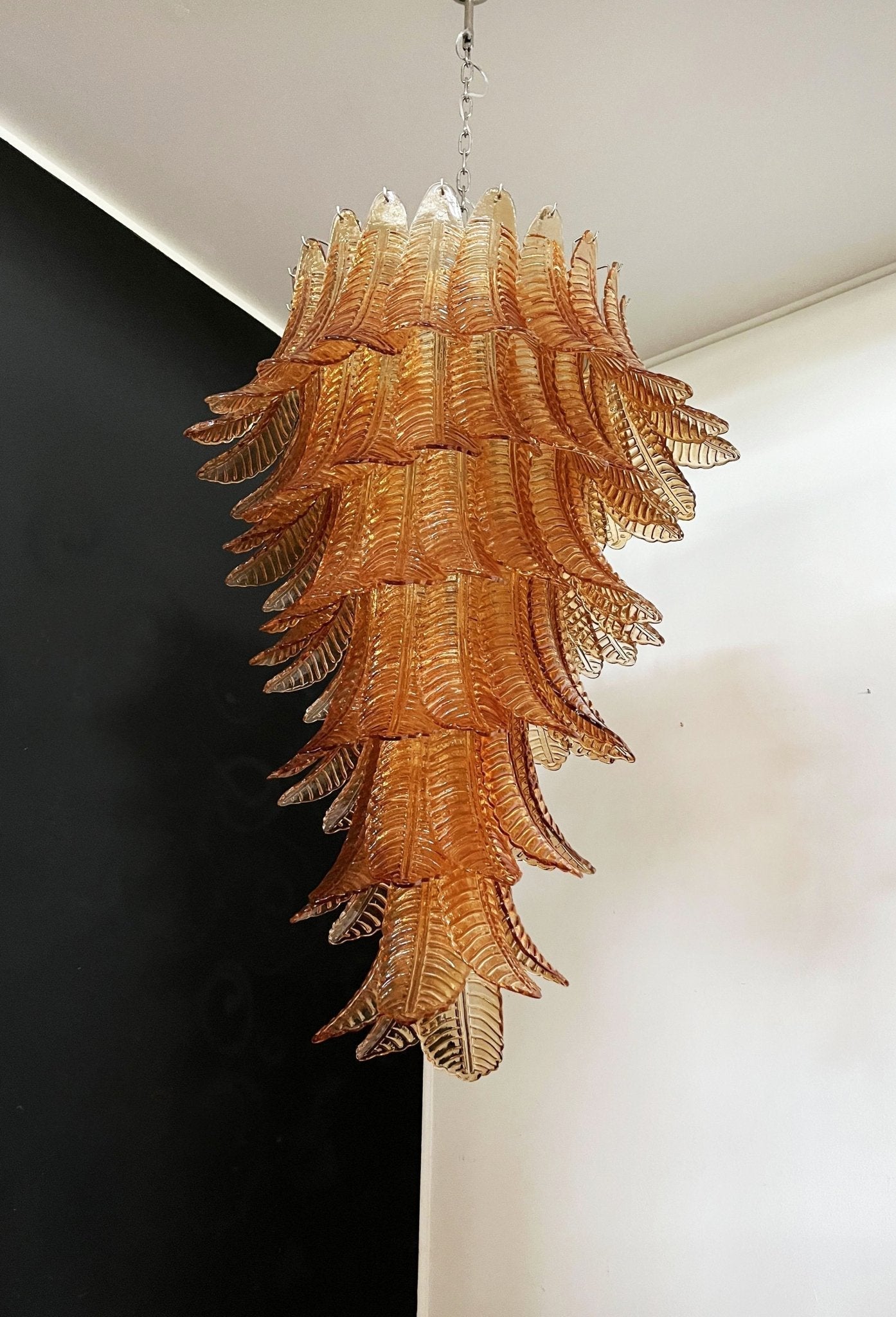 Celielle Chandelier Amber Glass Leaf Layered Statement Artistic