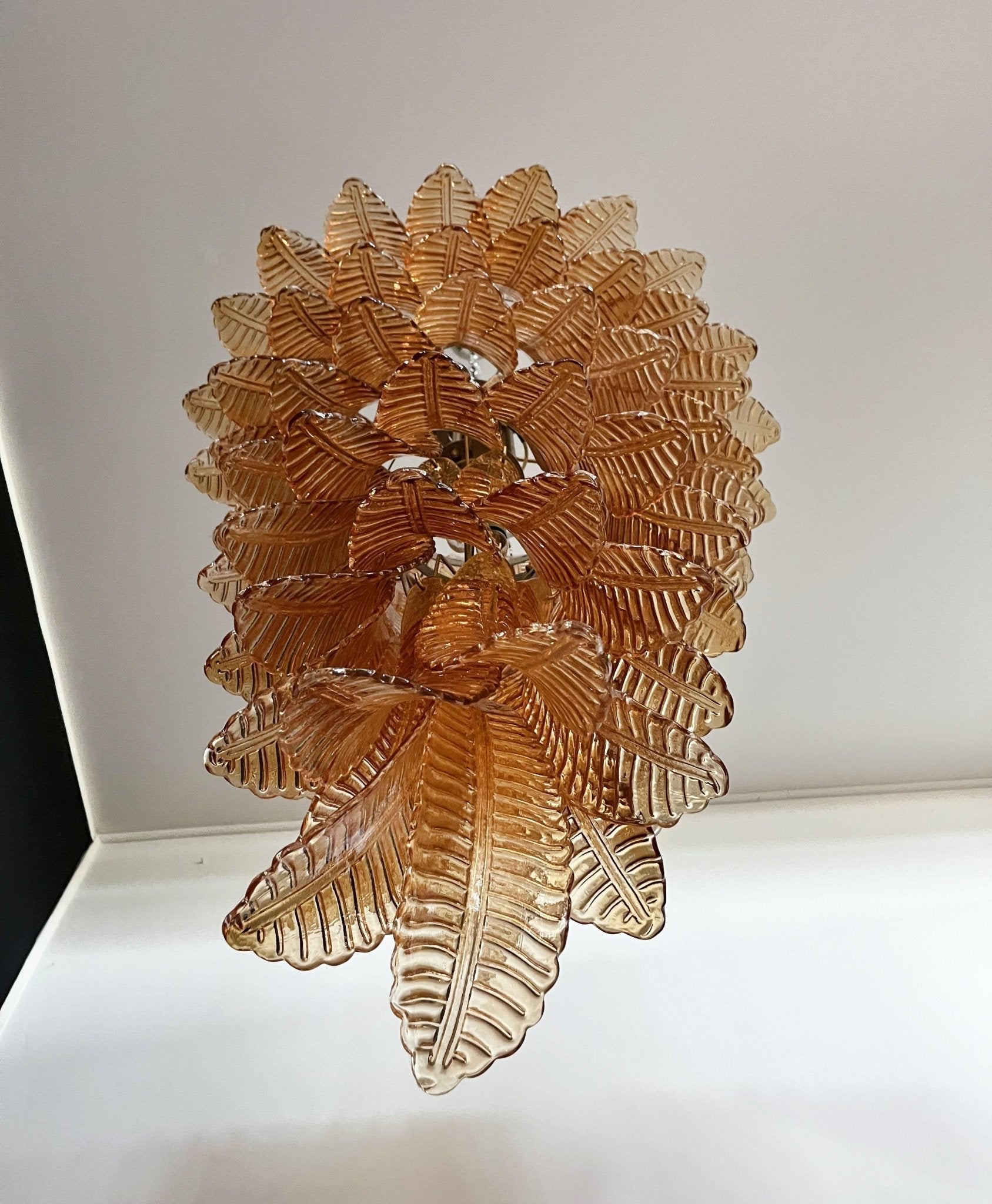 Celielle Chandelier Amber Glass Leaf Layered Statement Artistic