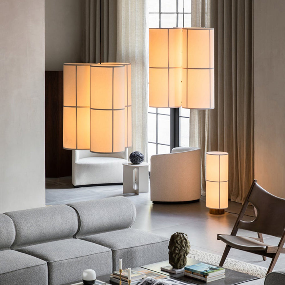 Ritta Cylinder Pendant Light, Lantern, Fabric, Japanese