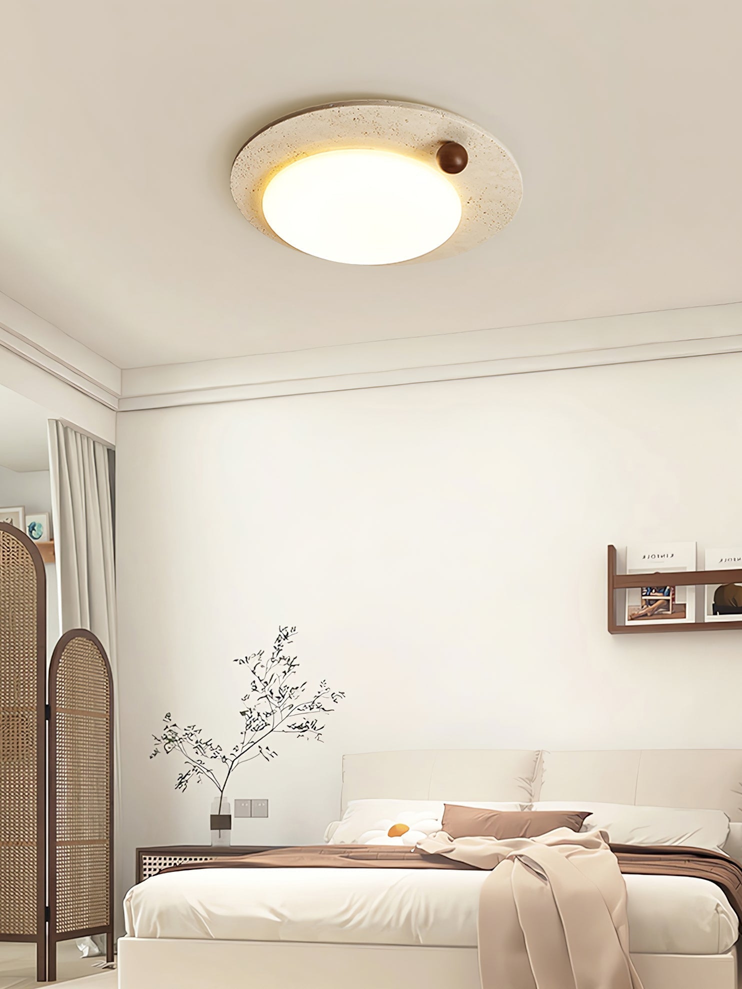 Circular Travertine Ceiling Light - Neutral Decor