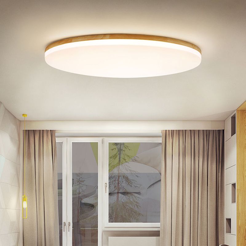 Muto Minimalist Wood Round Flush Mount Ceiling Light Bedroom