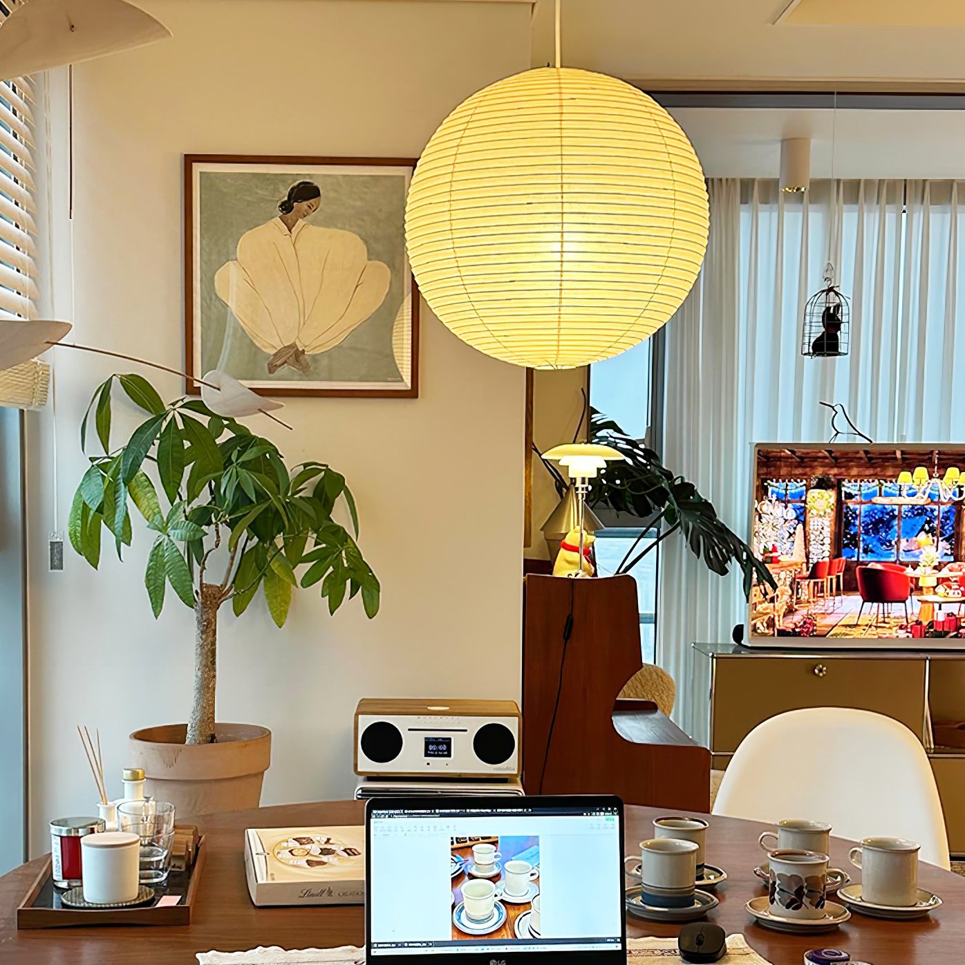 Noveno Pendant Lamp Bamboo Washi Paper Round