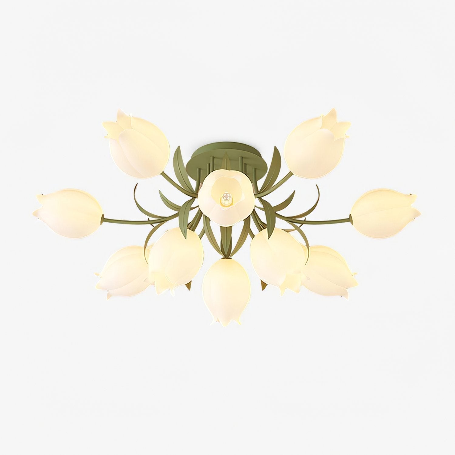 Ivory Ceiling Light Lily Flower Blossom Green Base