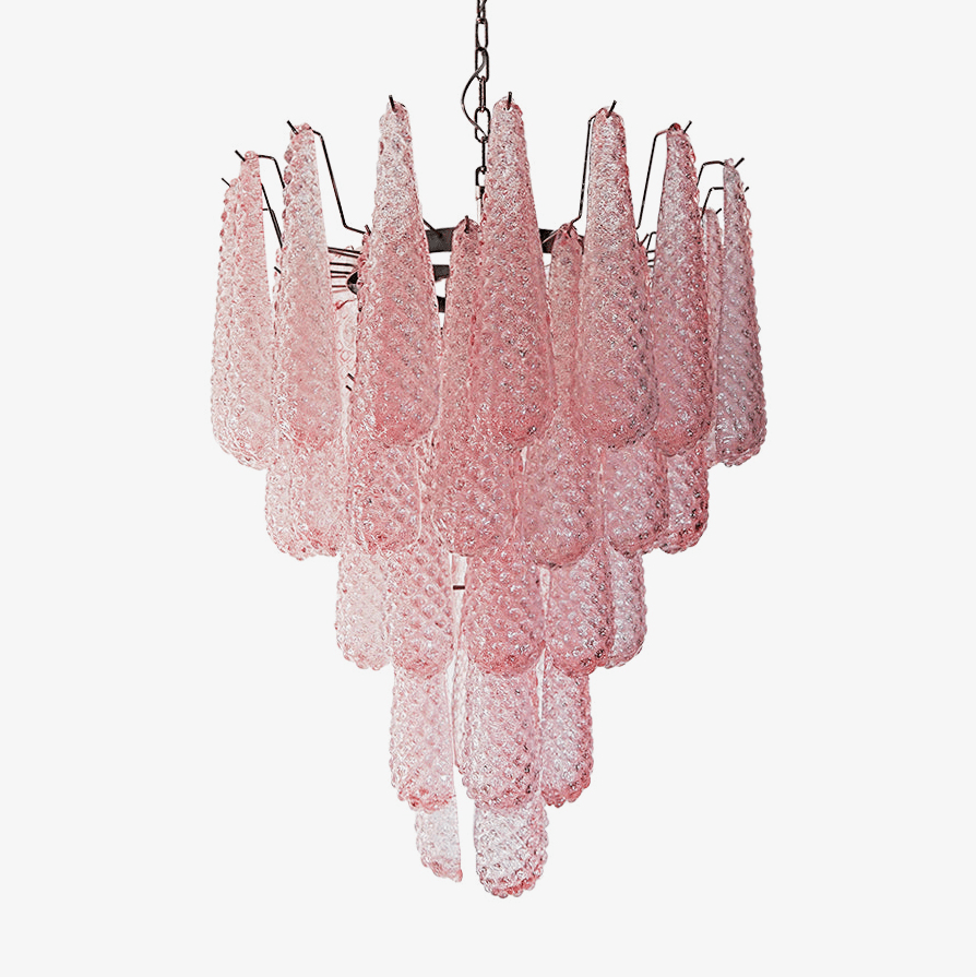 Veliena Chandelier Pink Droplet Murano Glass Diamond Pattern Waterfall