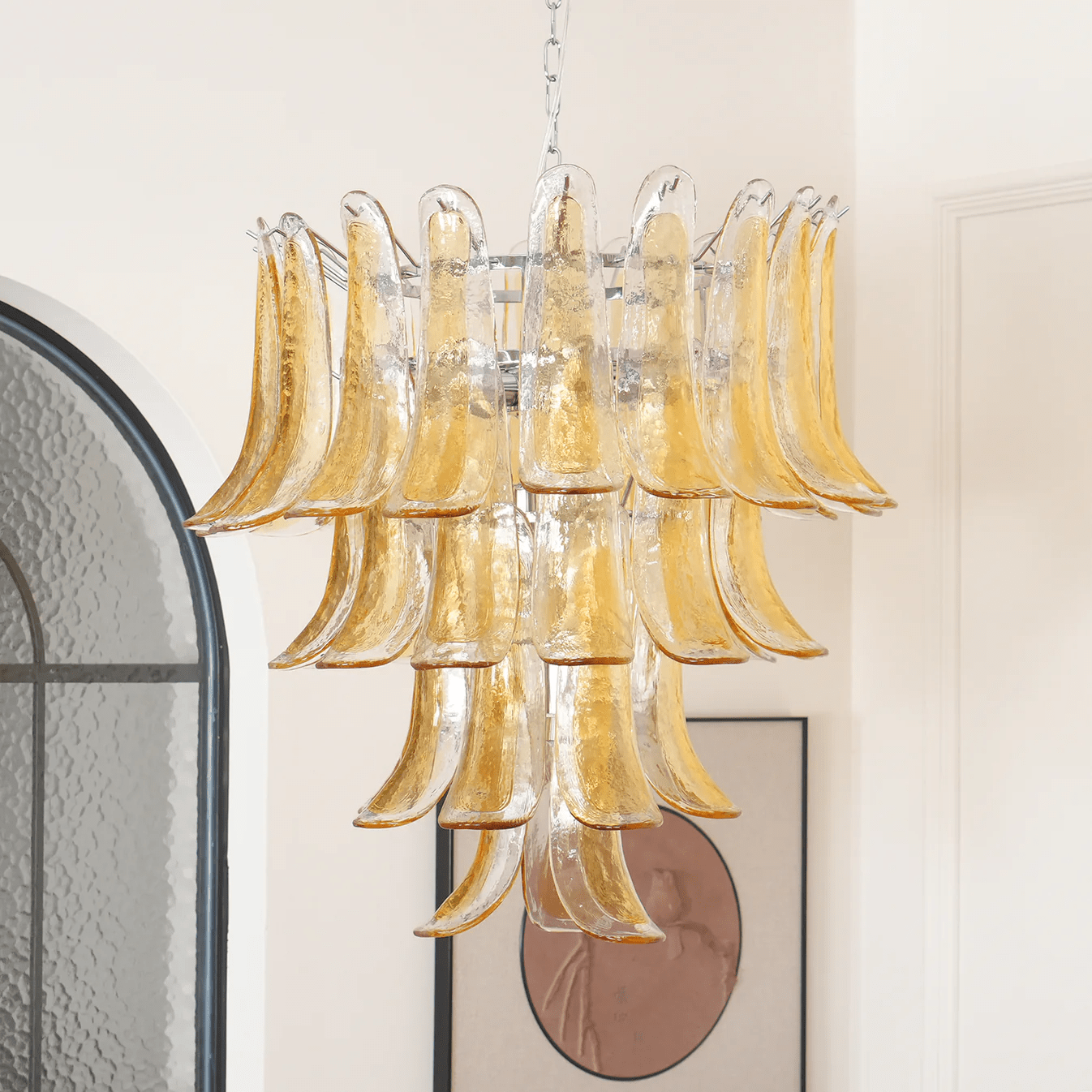 Liorisissa Chandelier Amber Lily Murano Glass Layered Centerpiece