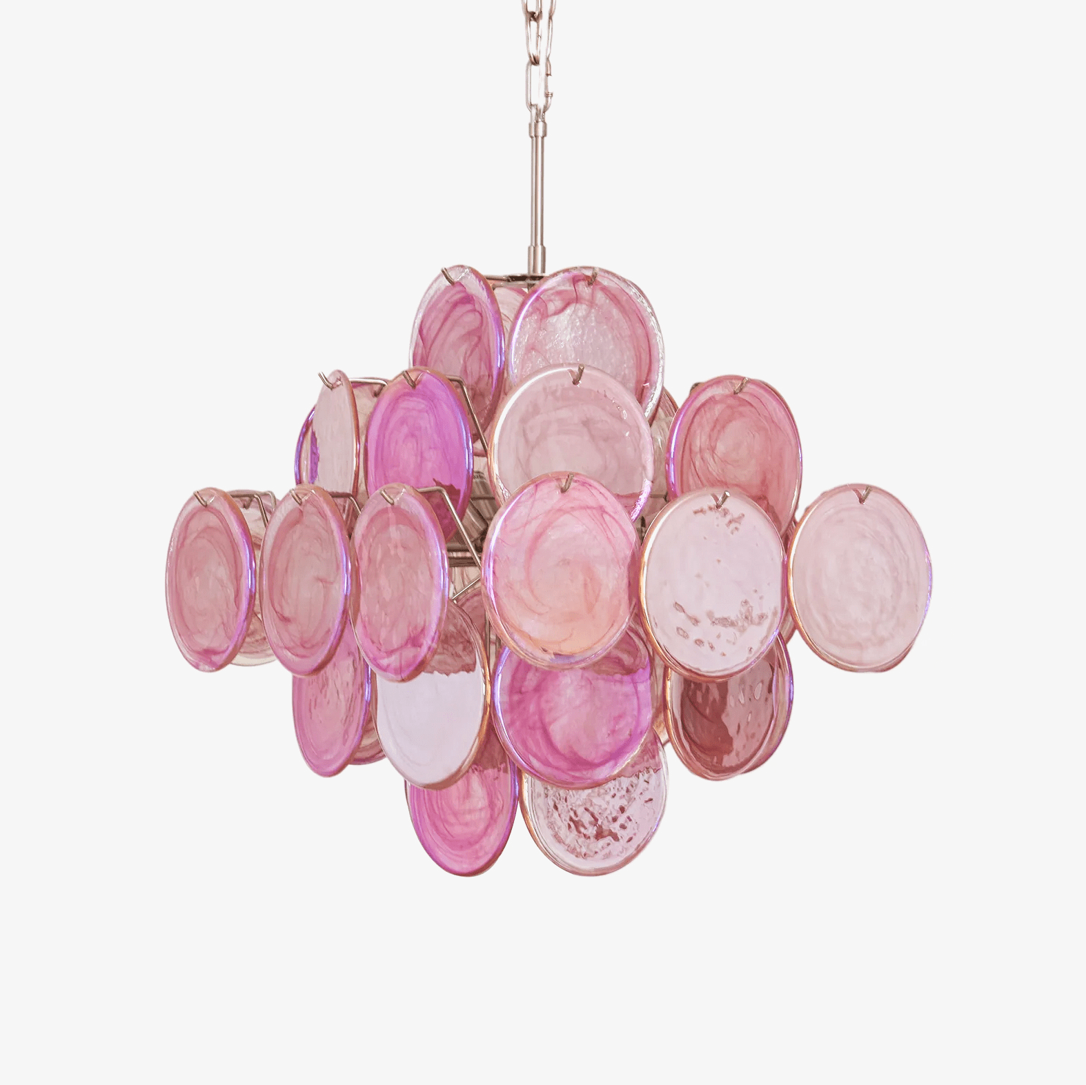 Celeian Chandelier Pink Glass Disc Layered Romantic