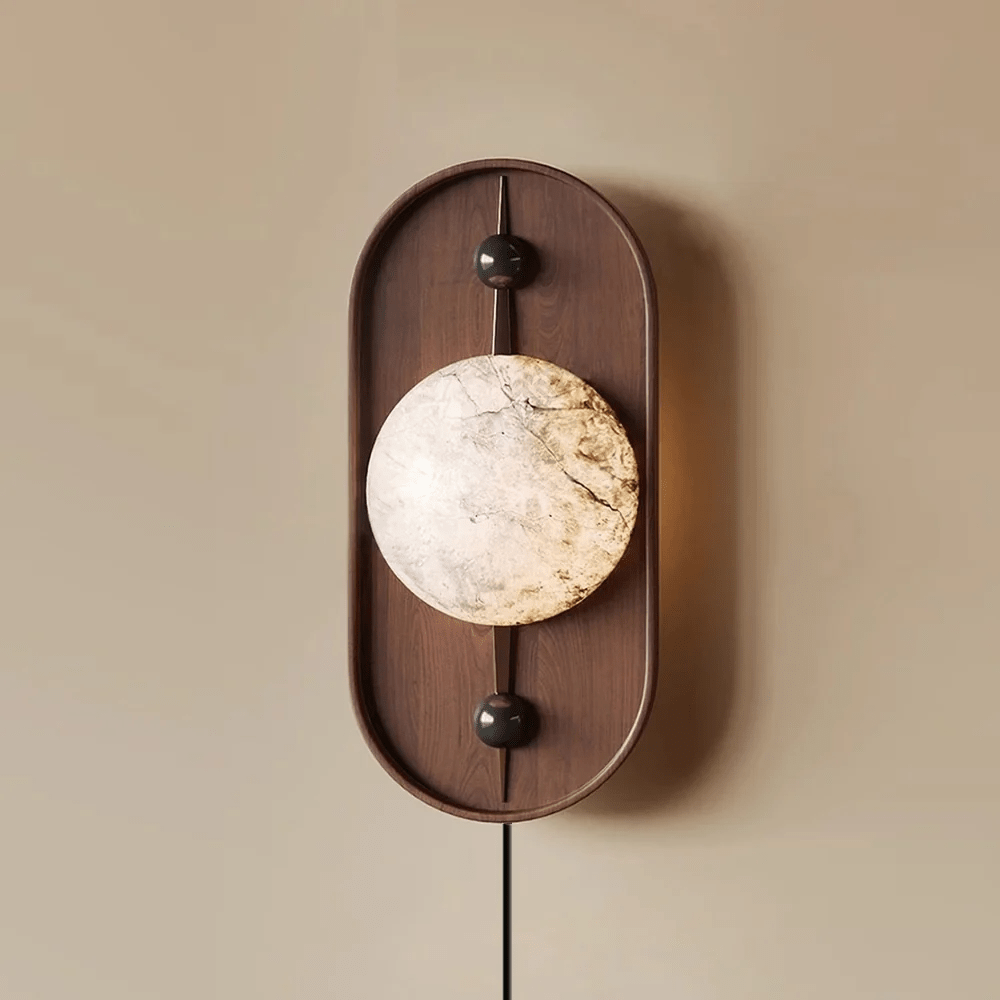 Nivuielle Oval Alabaster Wood Plug Wall Light