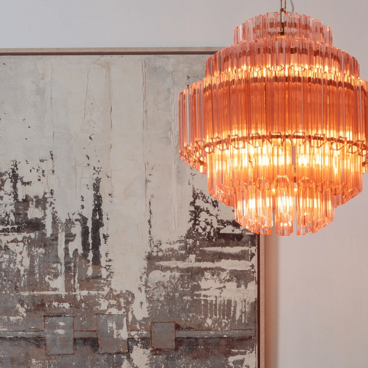 Veleneon Chandelier Pink Glass Tube Layered Diamond