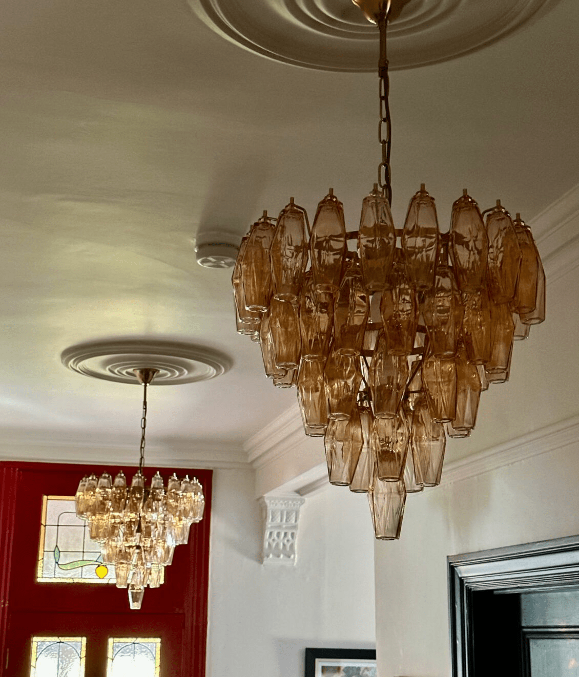 Eirenora Chandelier Pink Faceted Glass Layered Vintage
