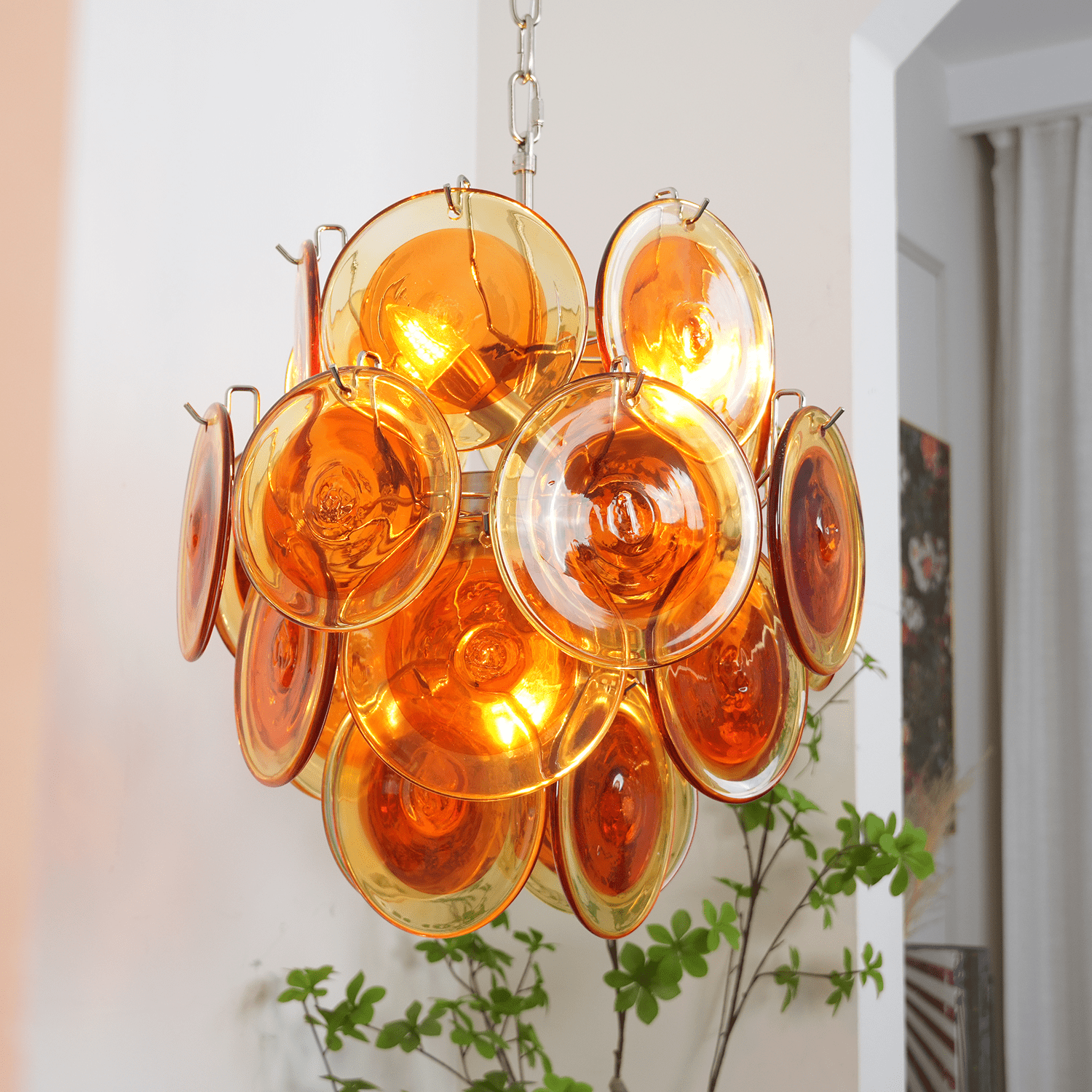 Lioruiel Chandelier Orange Murano Glass Disc Layered