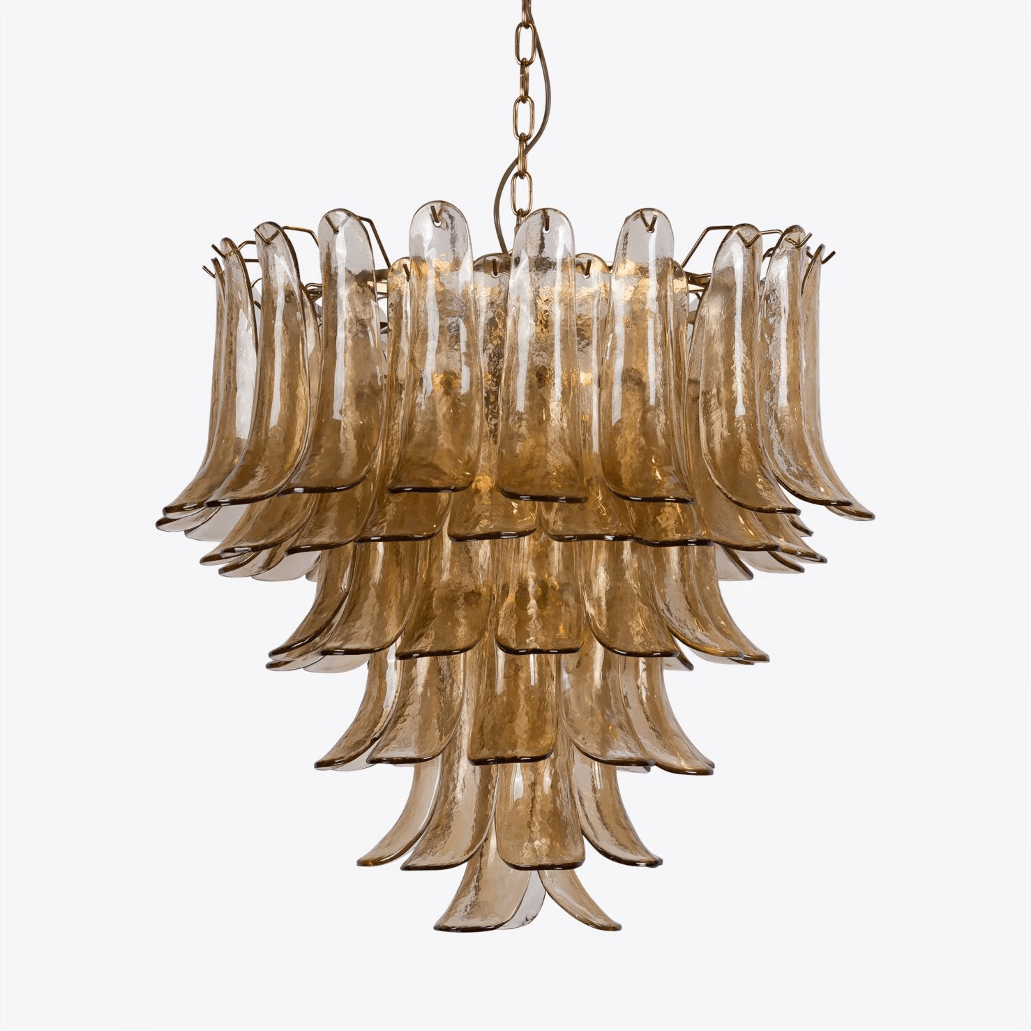 Lykne Chandelier Amber Murano Glass Petal Mid Century