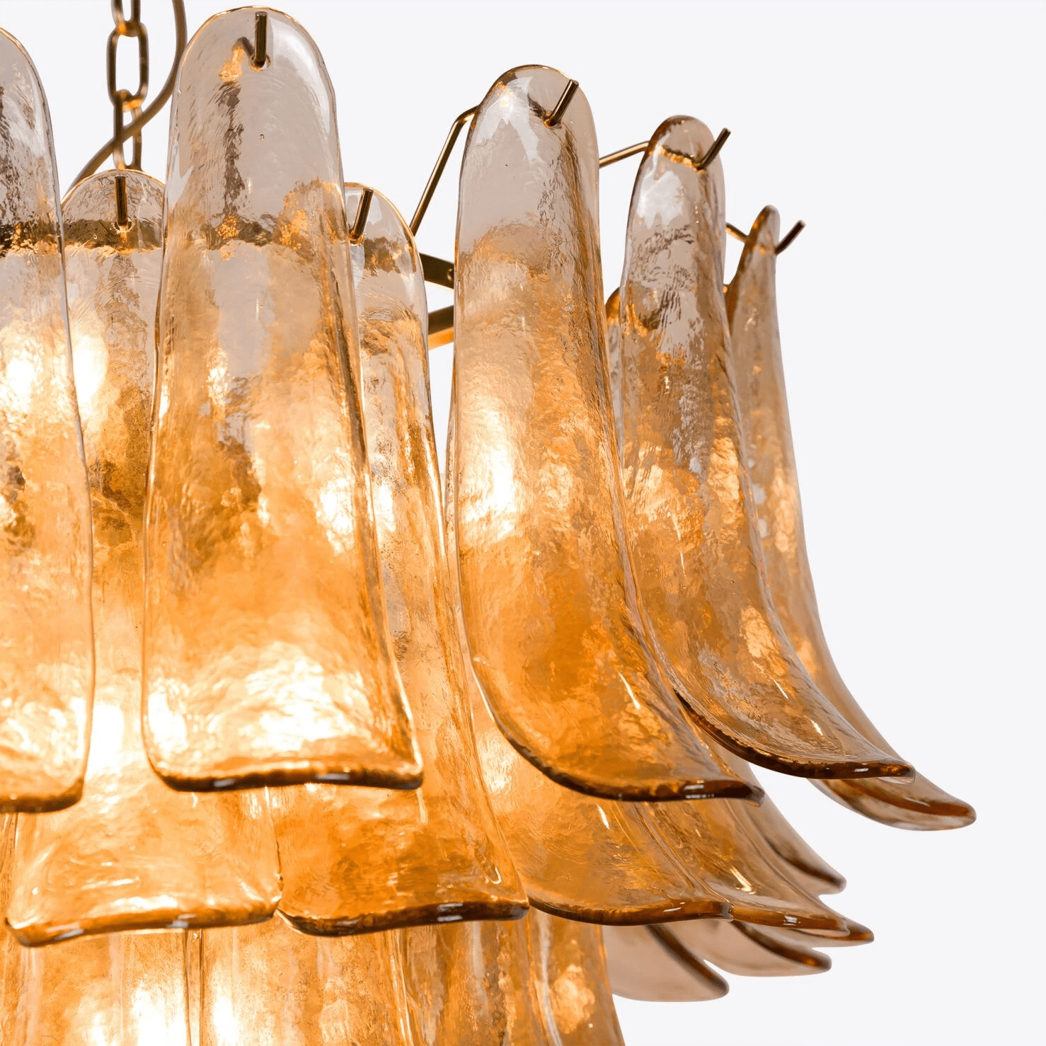 Lykne Chandelier Amber Murano Glass Petal Mid Century