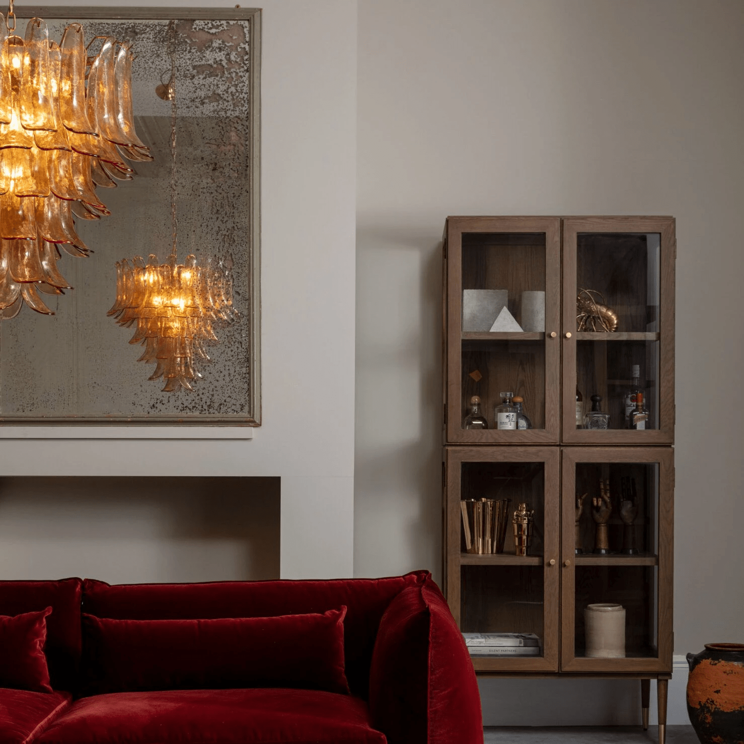 Lykne Chandelier Amber Murano Glass Petal Mid Century