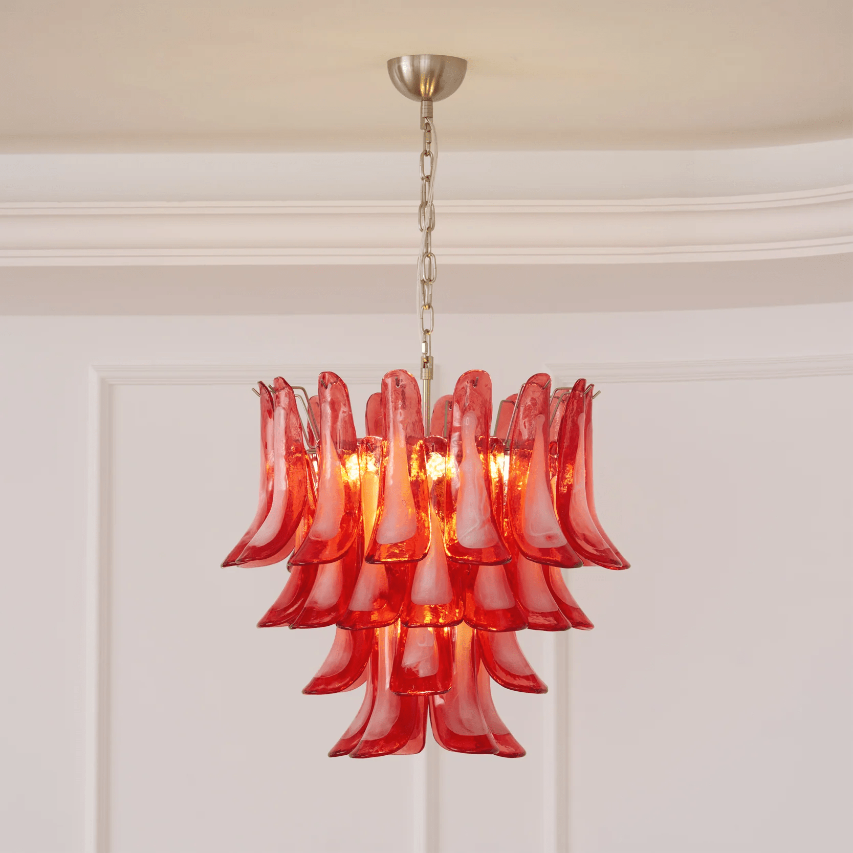 Celoelle Chandelier Crimson Murano Glass Petals Layered Vintage
