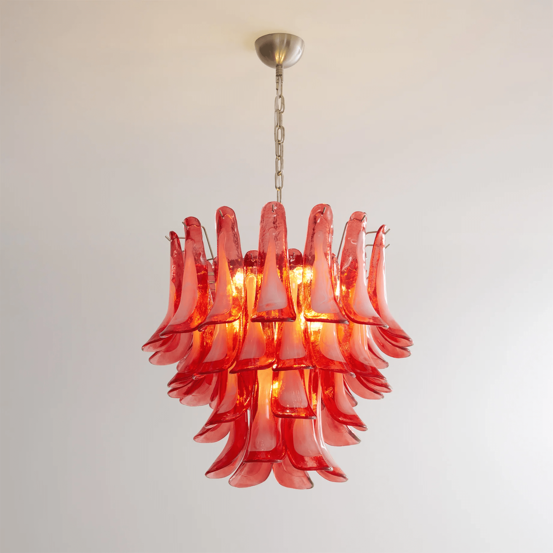 Celoelle Chandelier Crimson Murano Glass Petals Layered Vintage