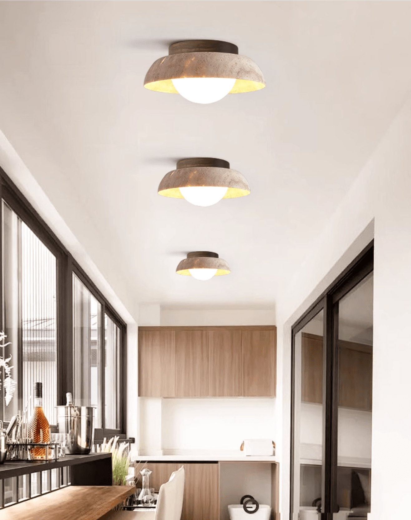 Anya Disc-Dome Travertine Ceiling Light