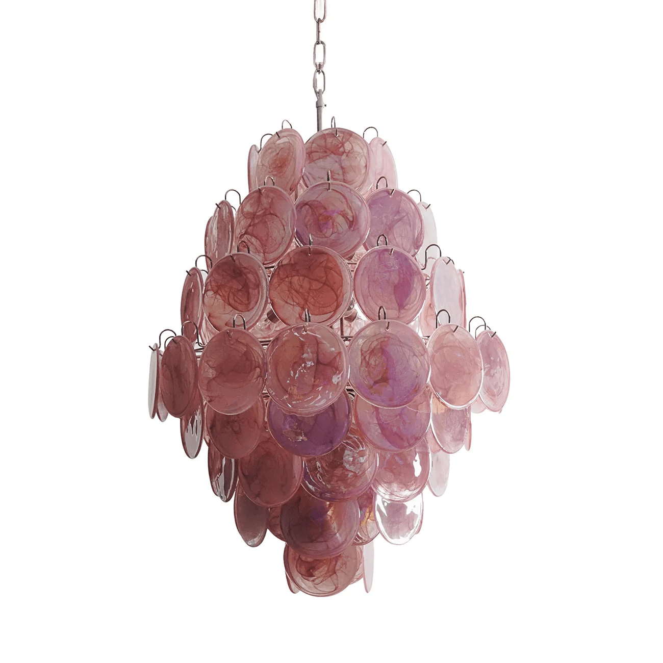 Aurora Chandelier Pink Murano Glass Handblown Discs - Neutral Decor