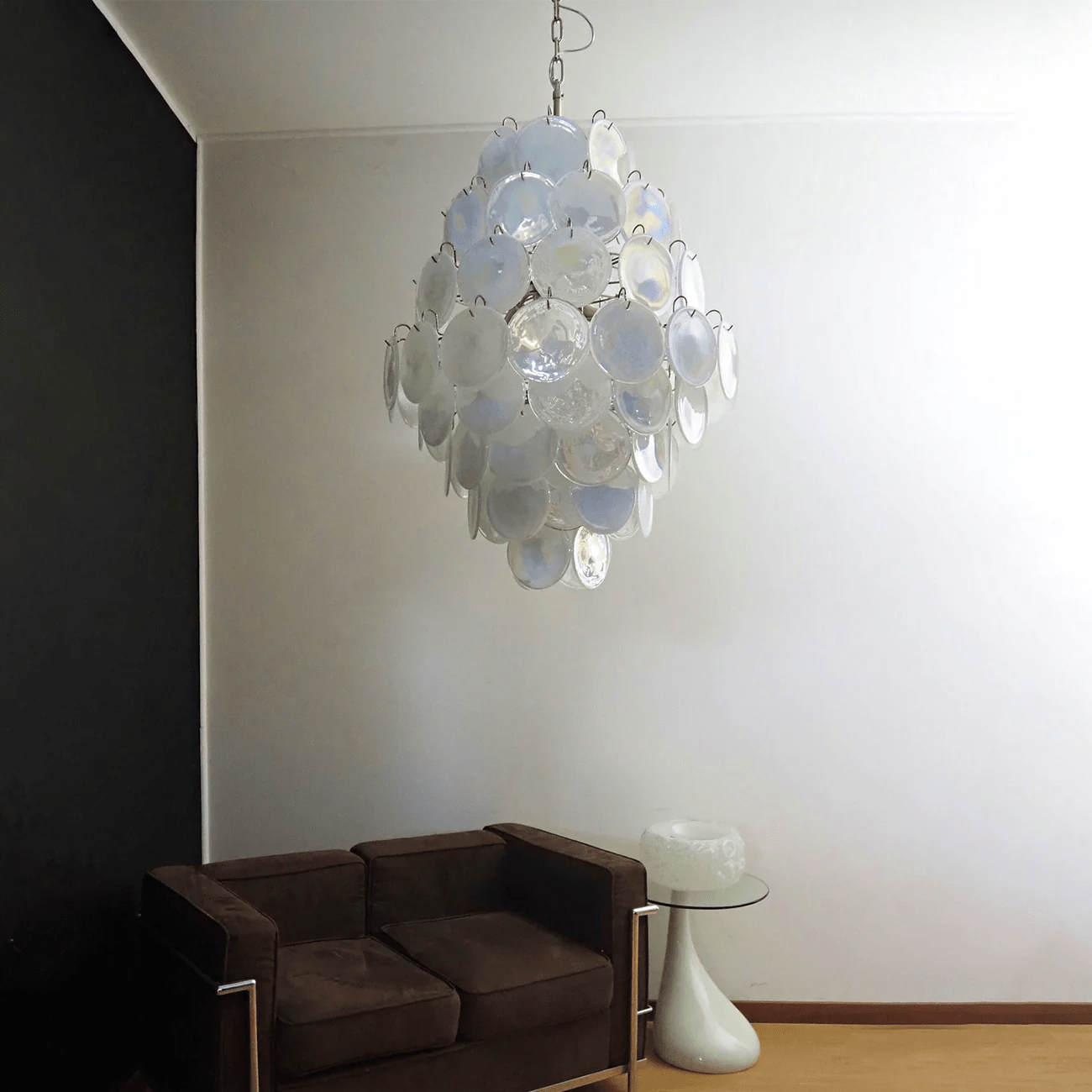 Aurora Chandelier Pink Murano Glass Handblown Discs - Neutral Decor