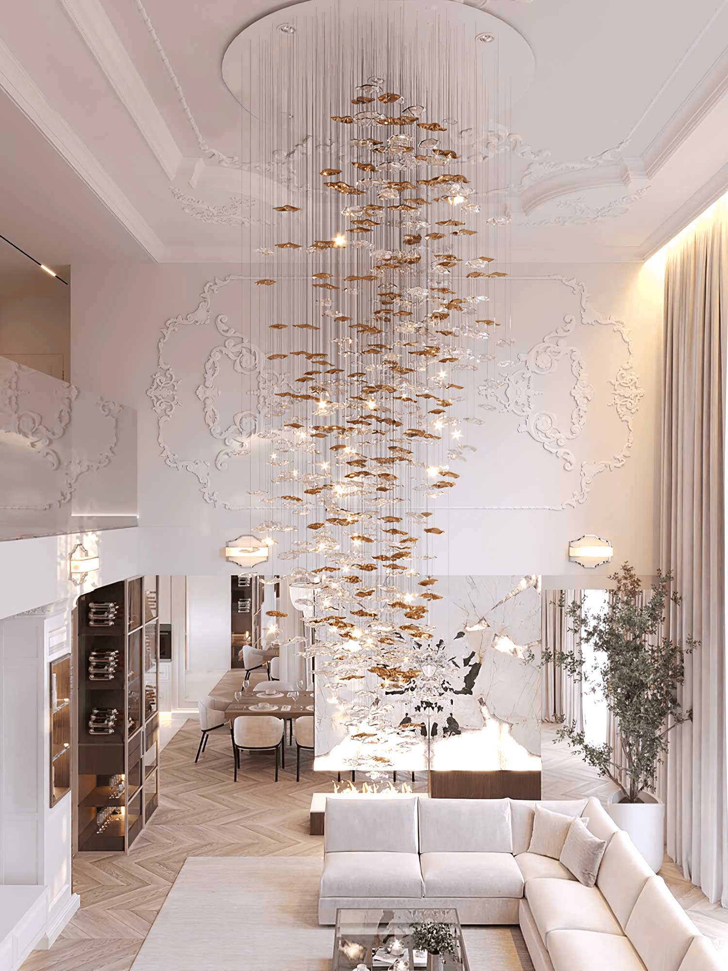 Nephele Crystal Leaf Chandelier