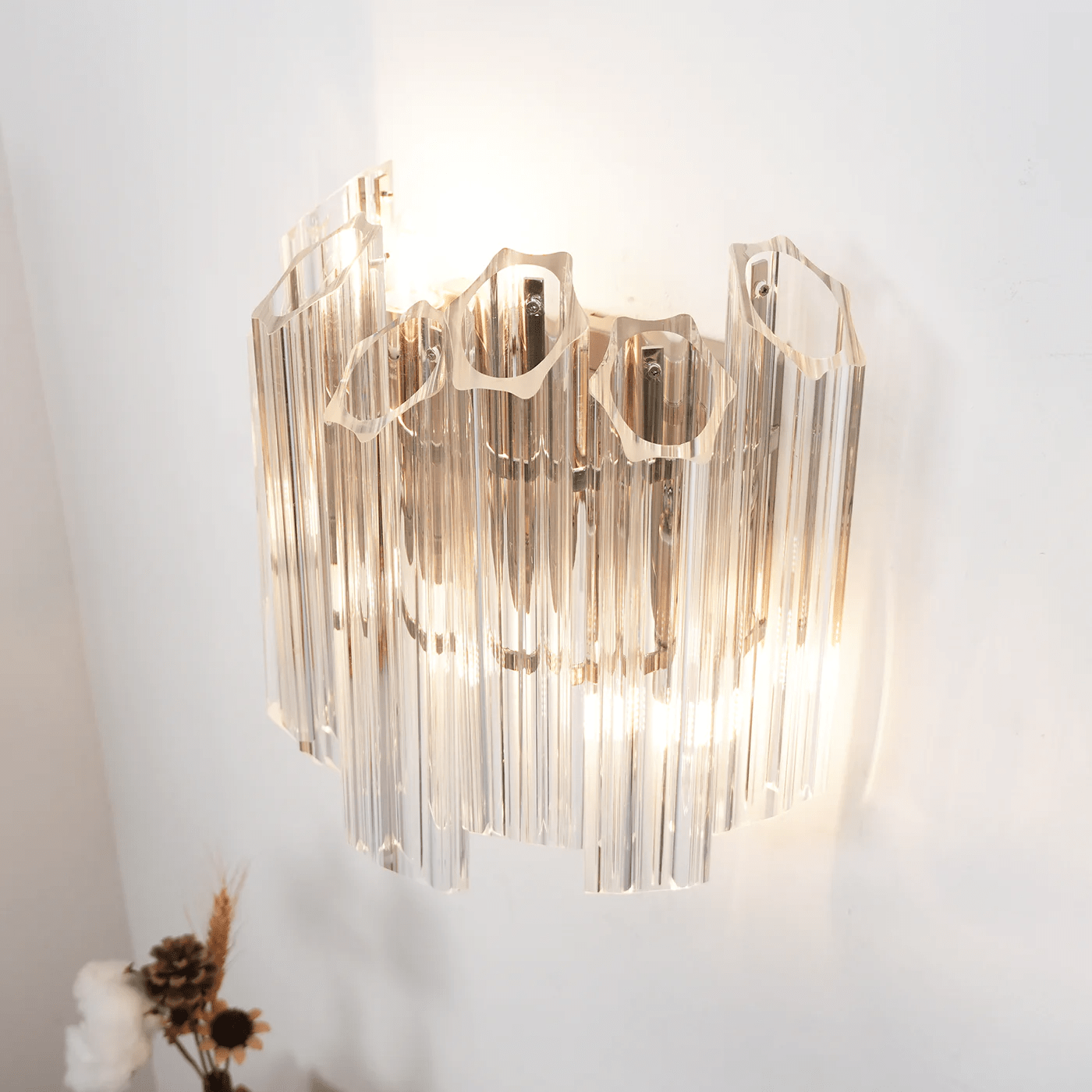 Celalaria Wall Lamp Clear Murano Glass Tube Cascade