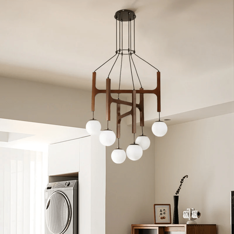 Xylocube Geometric Wood Globe Pendant Light - Neutral Decor