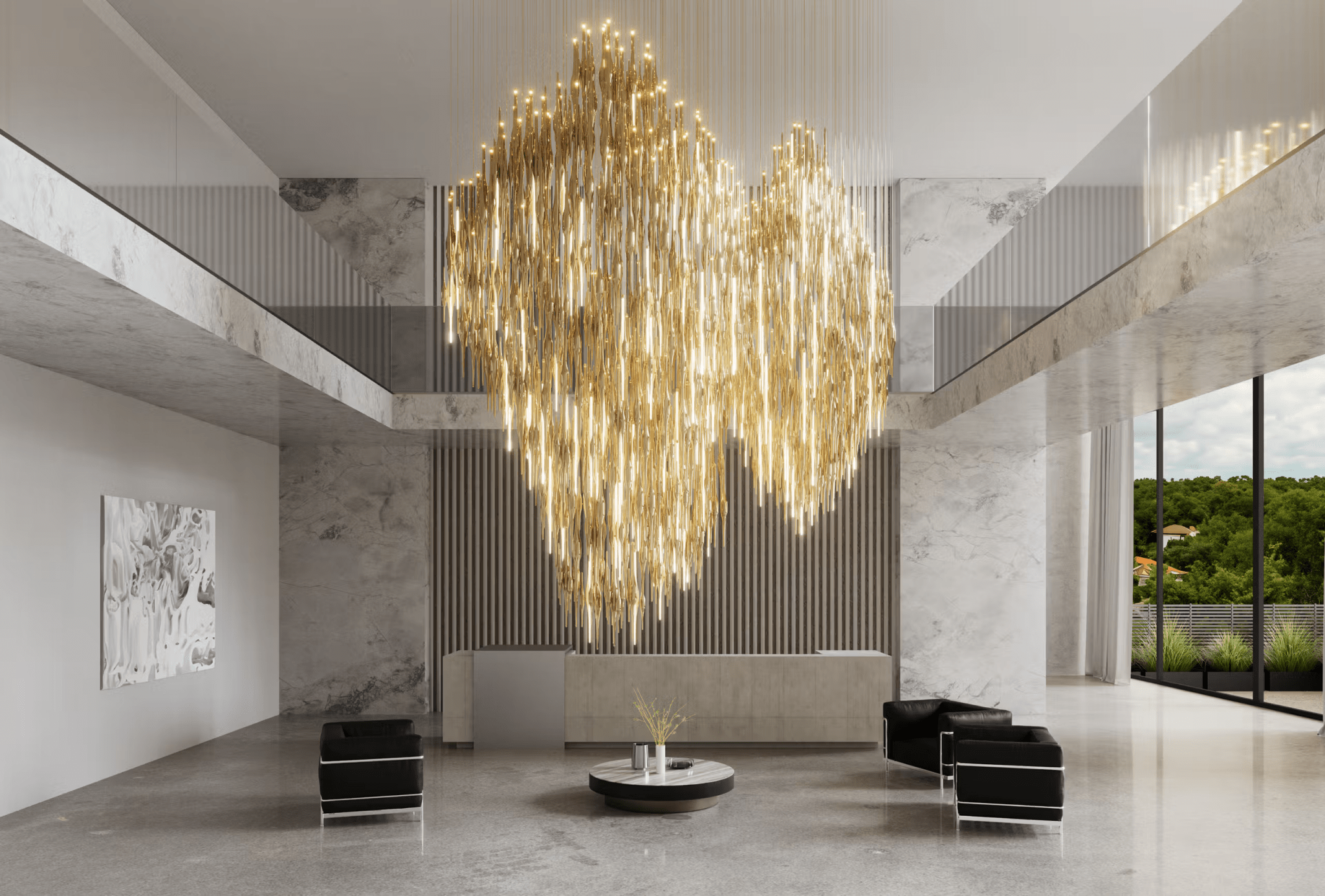 HydroDrop Amber Glass Grand Cascade Chandelier