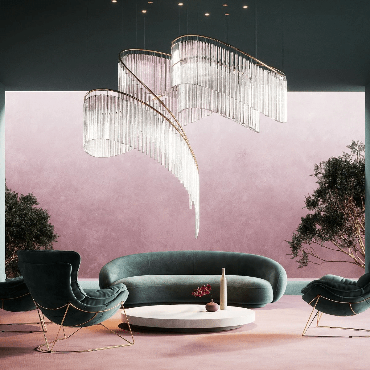 Rivella Shimmering Cascade Crystal Glass Chandelier