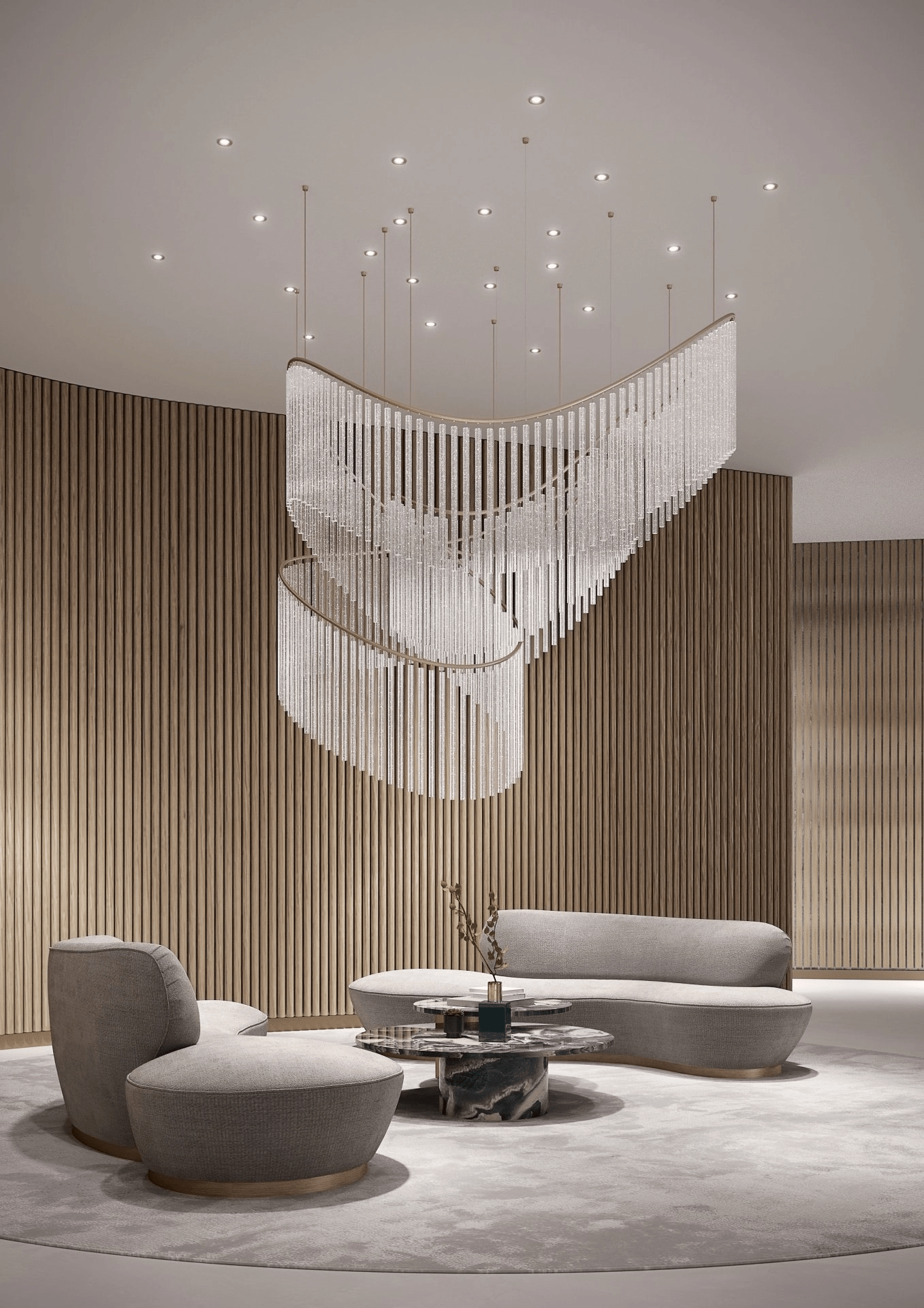 Rivella Shimmering Cascade Crystal Glass Chandelier