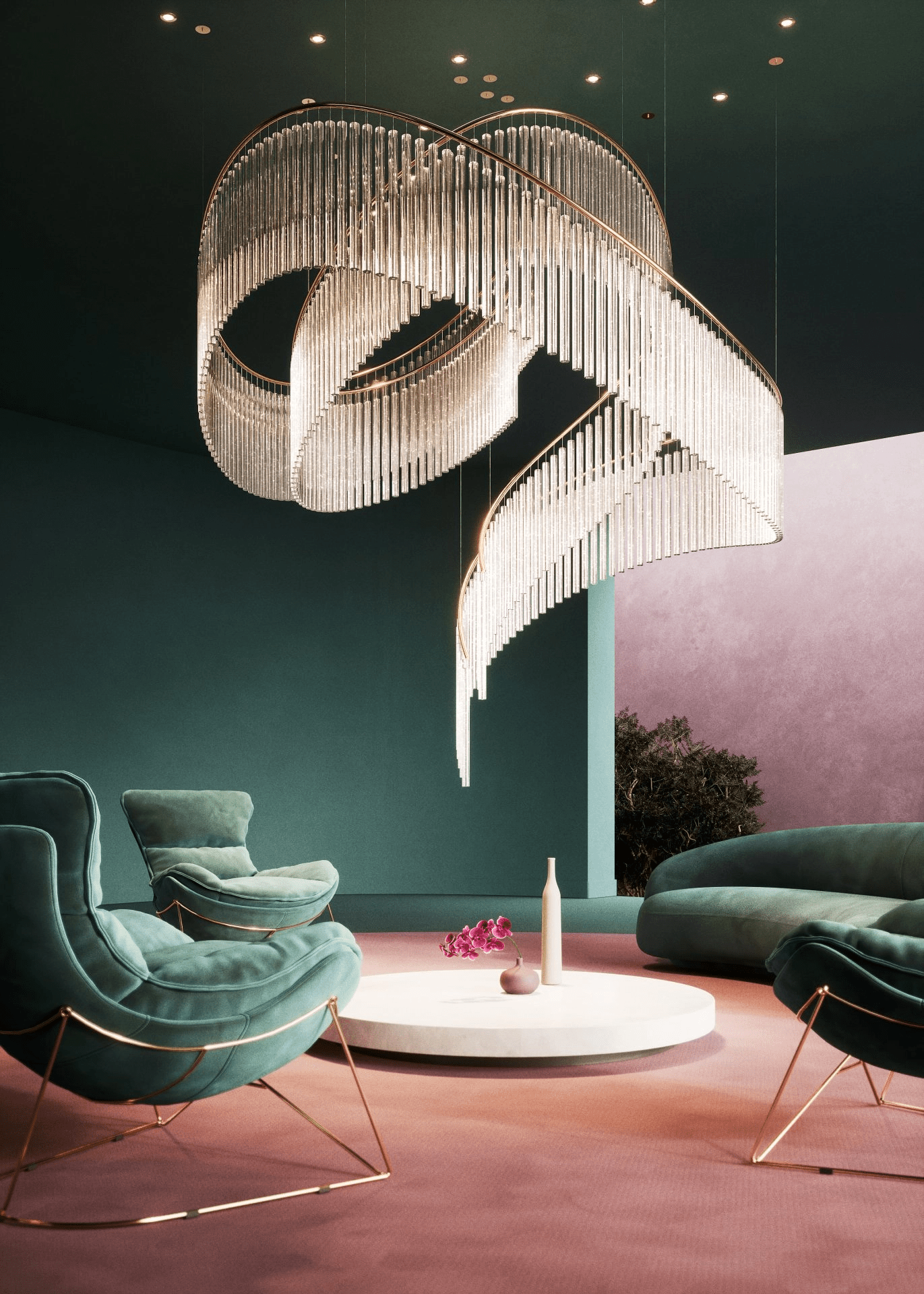 Rivella Shimmering Cascade Crystal Glass Chandelier