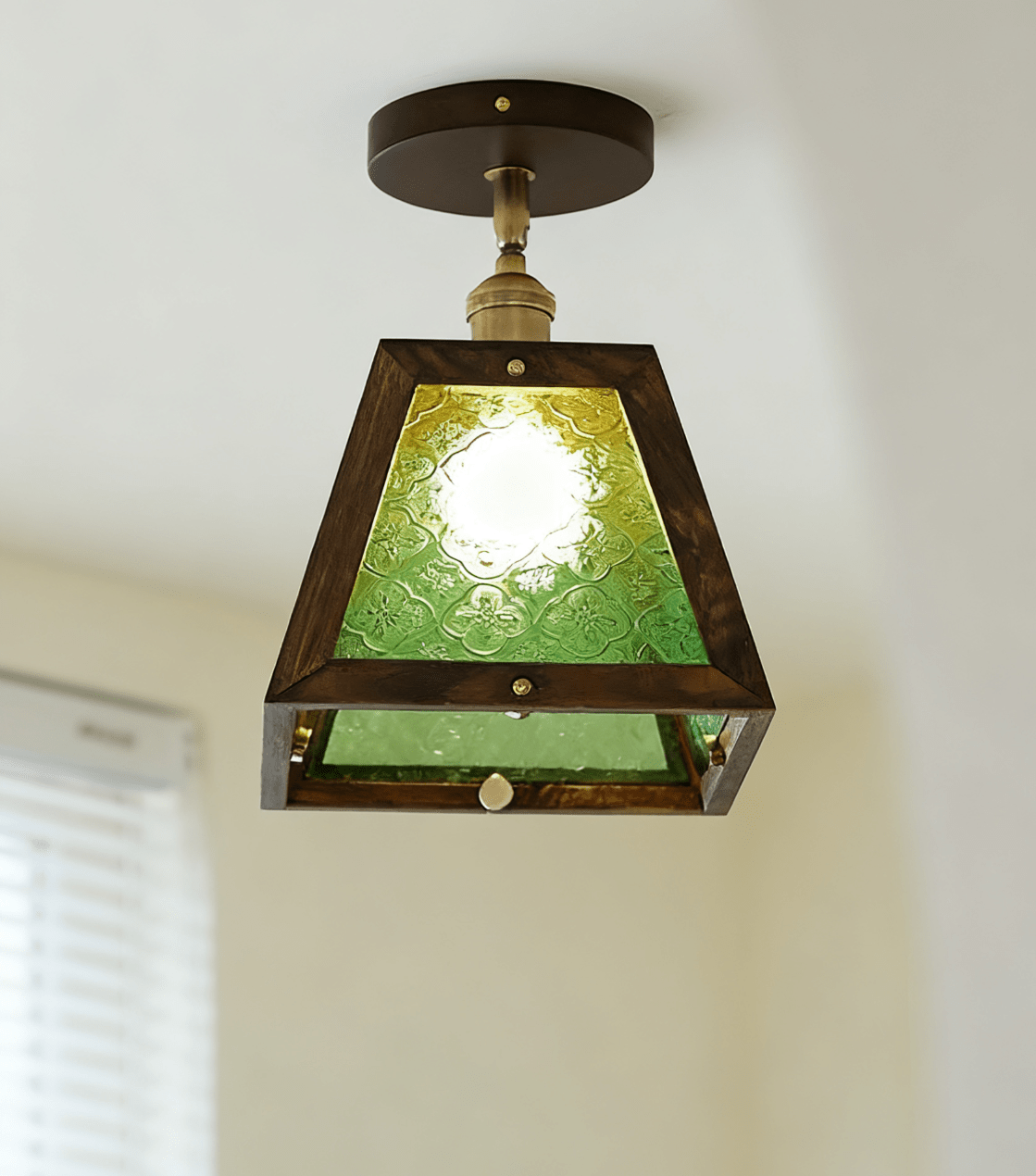 Edmund Green Patterned Glass Ceiling Light