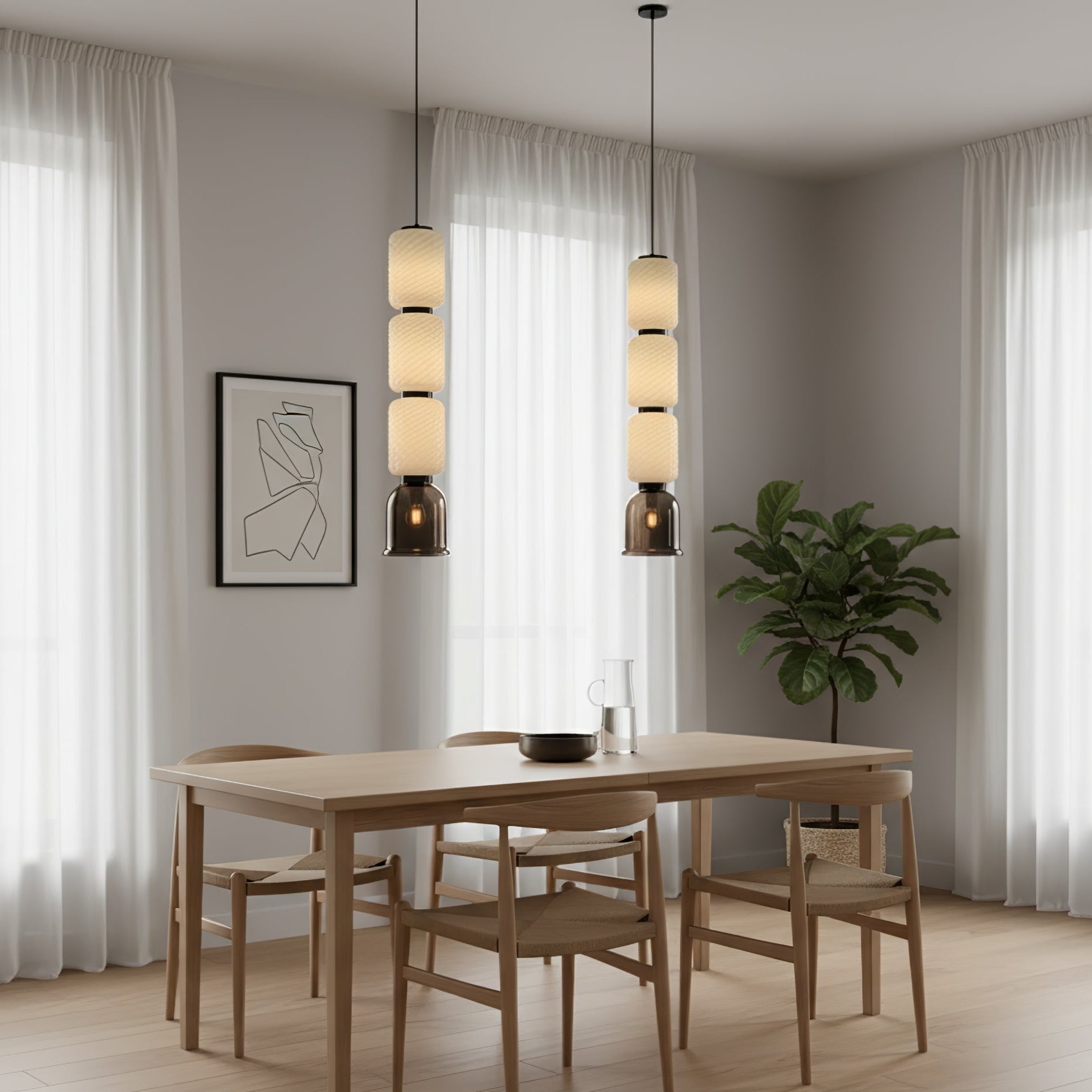 Calveris Textured Layered Glass Pendant Light
