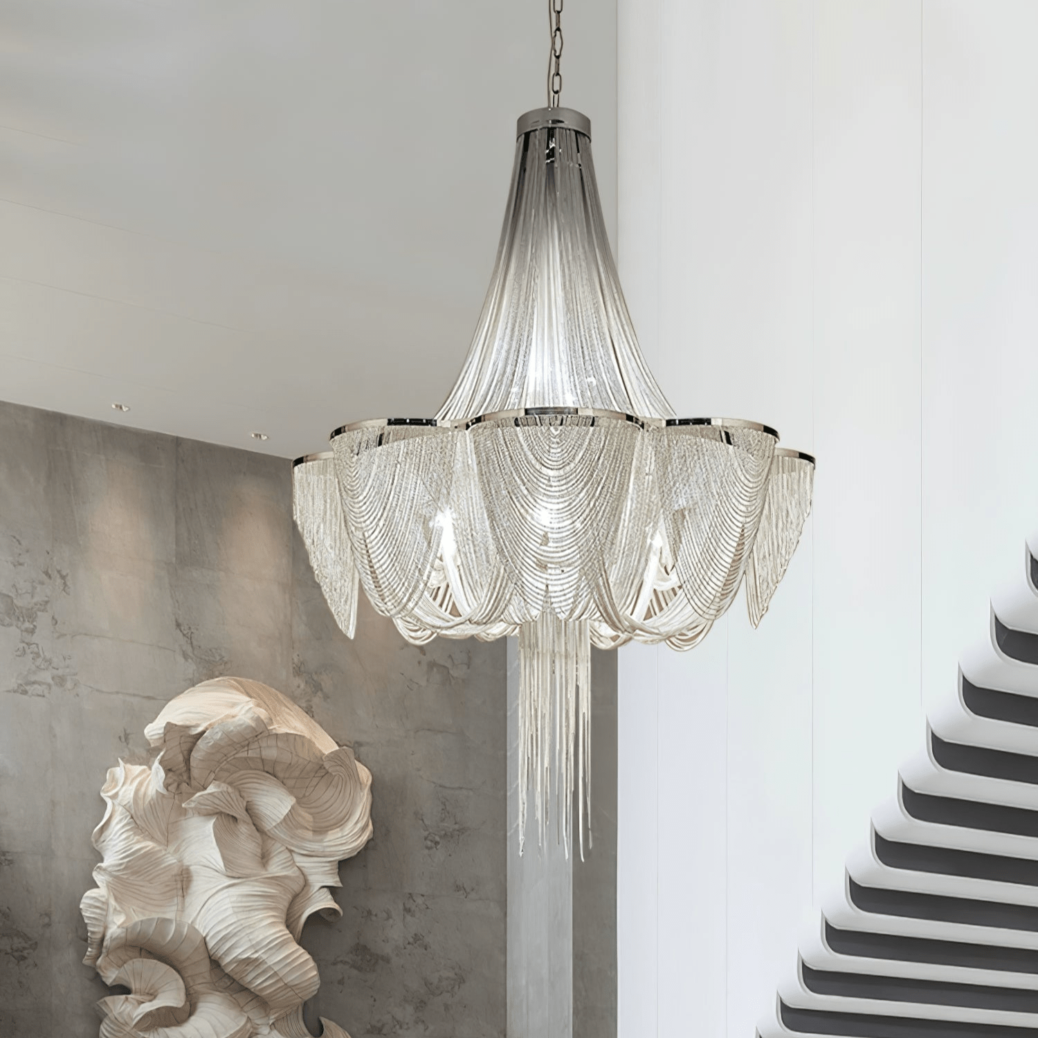 Serein Silver Chain Tassel Chandelier